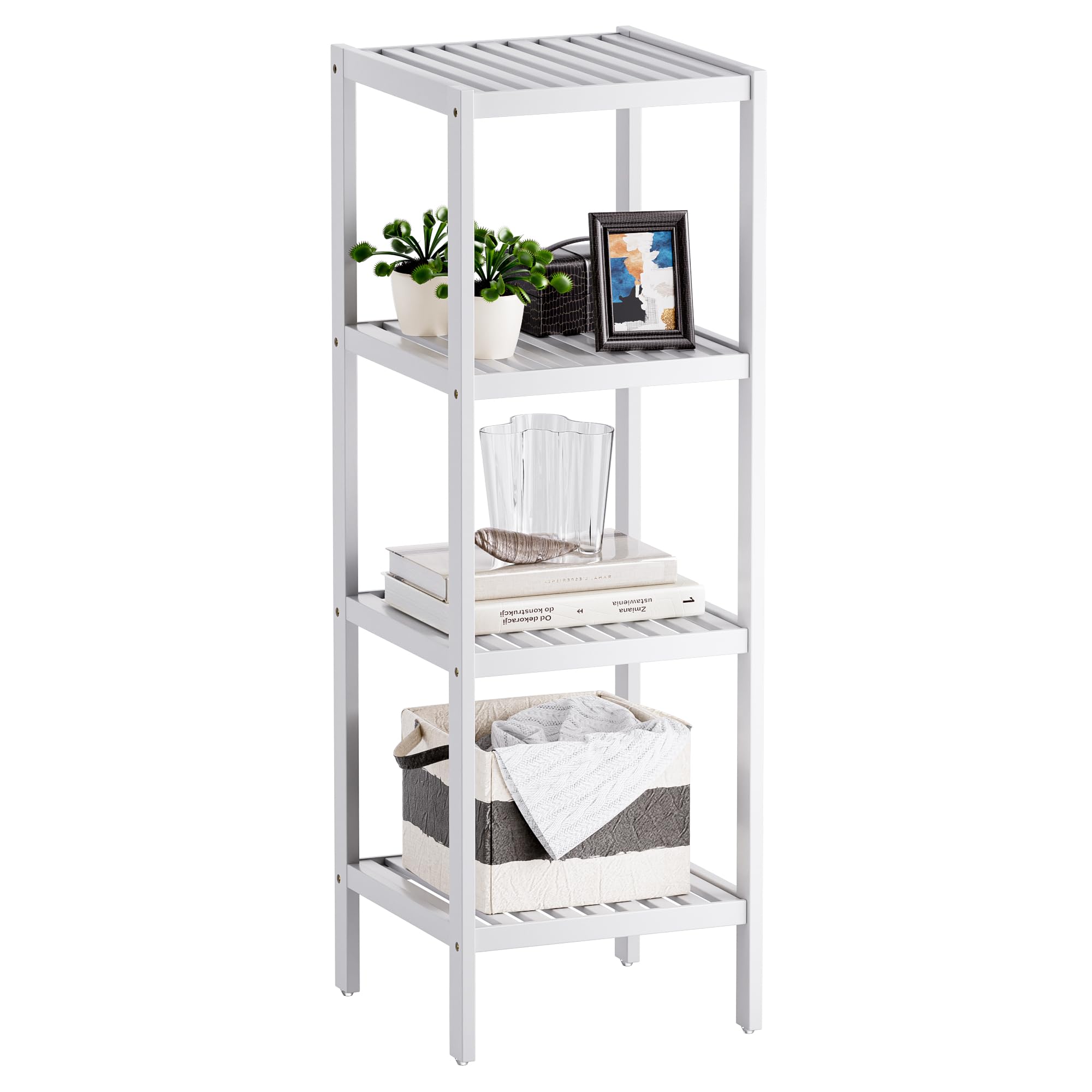 SMIBUY Bathroom Storage Shelf, 5-Tier Bamboo Rack Organizer, Multifunctional Shelving Unit for Living Room Bedroom Kitchen (Natural)