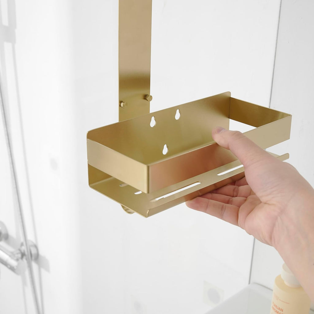 Gold Over Door Shower Caddy, 2-Tier Hanging Organizer with Hooks for Bathroom