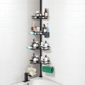 Corner Shower Caddy Tension Pole, Rustproof Bathroom Storage Organizer, 4 Large Shower Shelves and 3 Small Storage Baskets, Adjustable Height Telescoping Pole 43 to 121 Inch, Black
