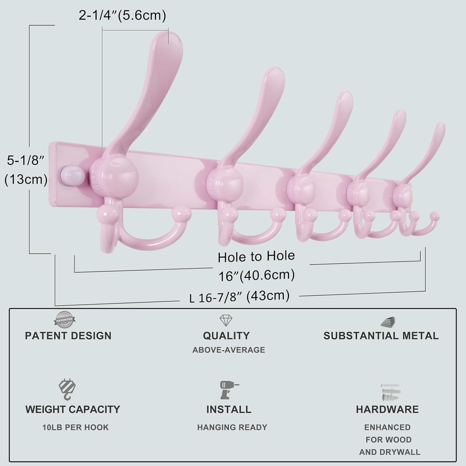 Dseap Coat Rack Wall Mount 2.0 Pro: Heavy Duty 300% Thicker, Stainless Steel Wall Coat Hooks Hanger for Clothes Jackets Hats Entryway Closet, MaxStrong Series, Pink, Pack of 2