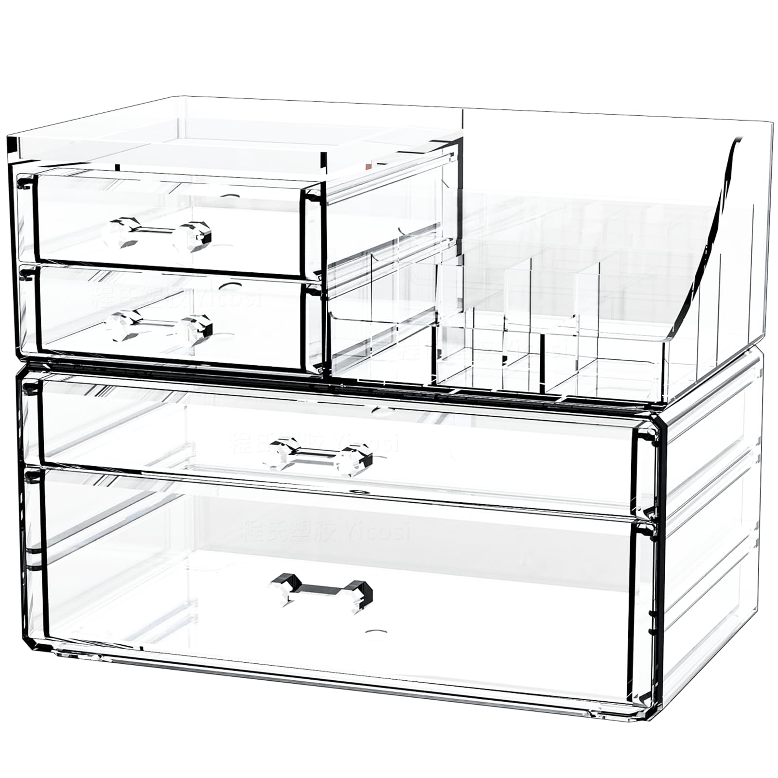 Acrylic Clear Makeup Organizer Countertop,Stackable Skincare Organizer for Vanity With 11 Drawer,Large Plastic Desk Accessories Organization,Bathroom Cosmetic Organizer Countertop for Beauty,Skin Care