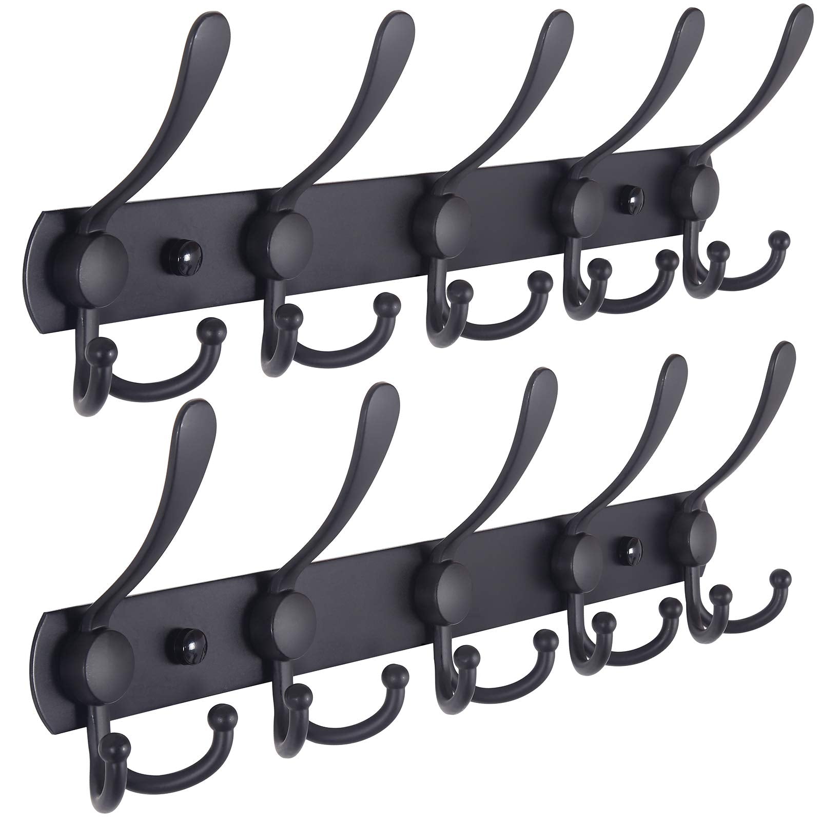 Dseap Coat Rack Wall Mount - 74cm Long 8-Tri-Hooks, Heavy Duty, Stainless Steel, Metal Coat Hanger Rail Wall Hooks for Coats Hats Clothing Clothes Purse Mudroom Entryway, Black