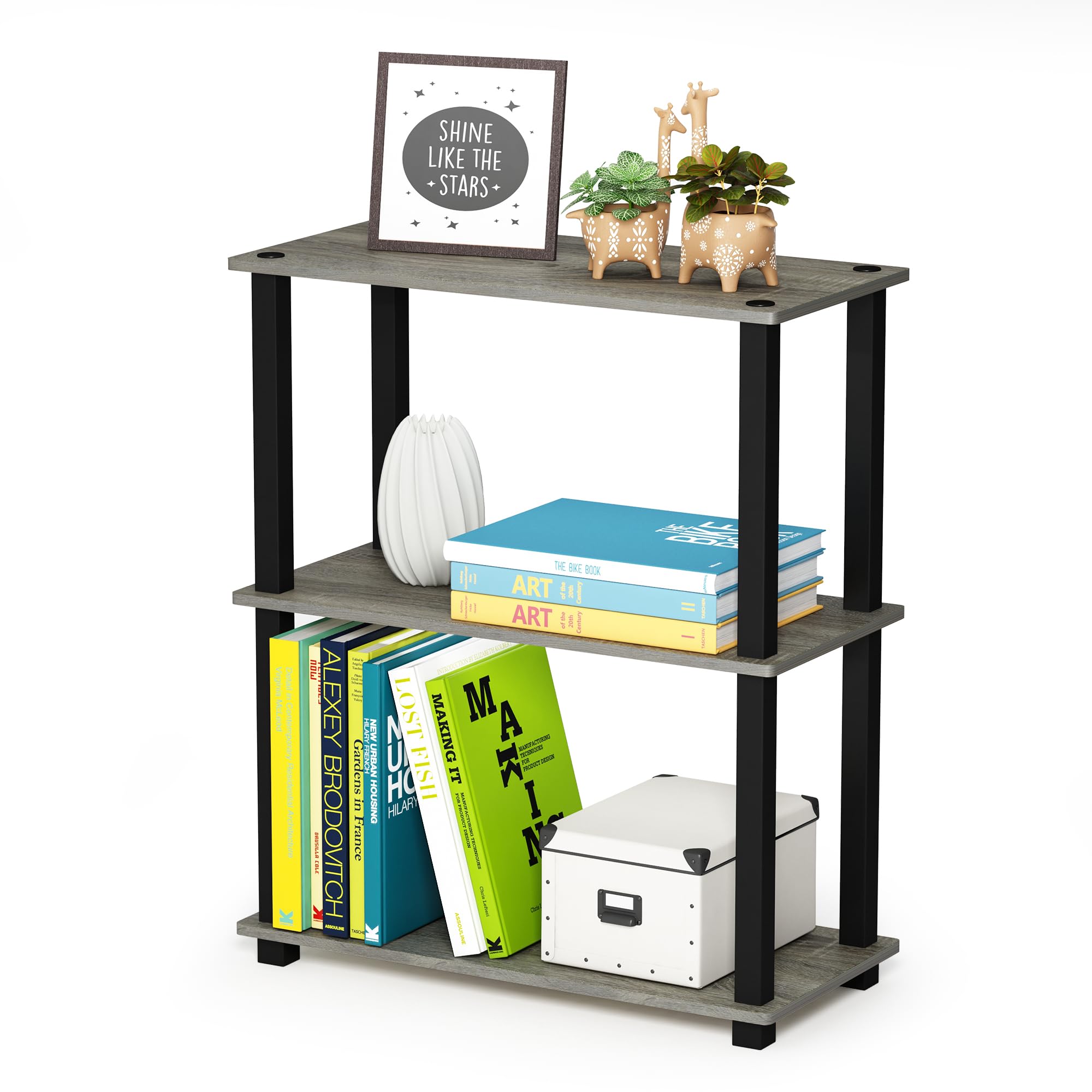 Furinno TURN-N-TUBE Storage Shelves, 3-Tier Book Shelf, Corner Shelf, Toolless Open Shelves, for Organization and Storage, Living Room, Garage, Home Office, Beech