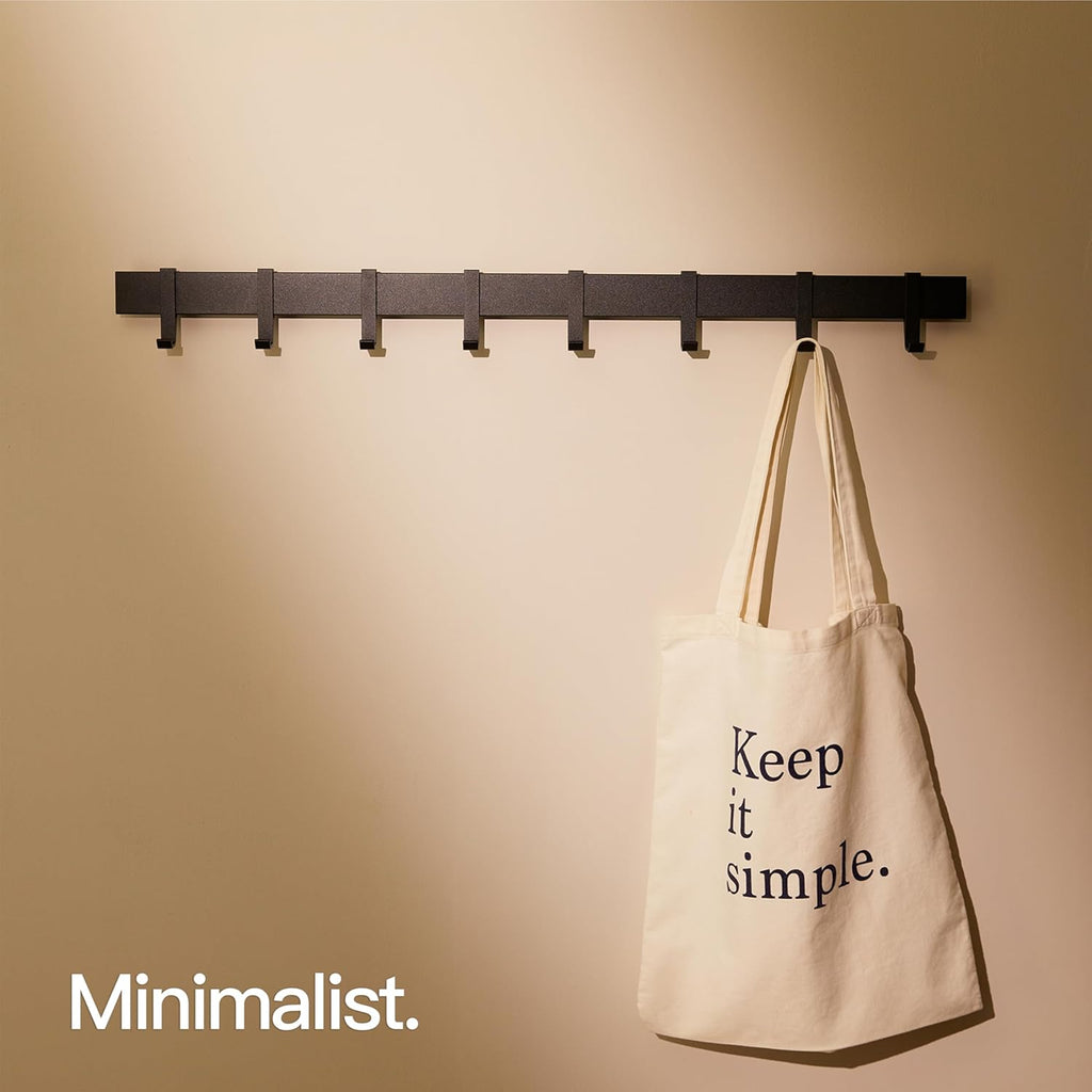 80cm Matt Black Wall Coat Rack, Metal Rail with Slidable Hooks