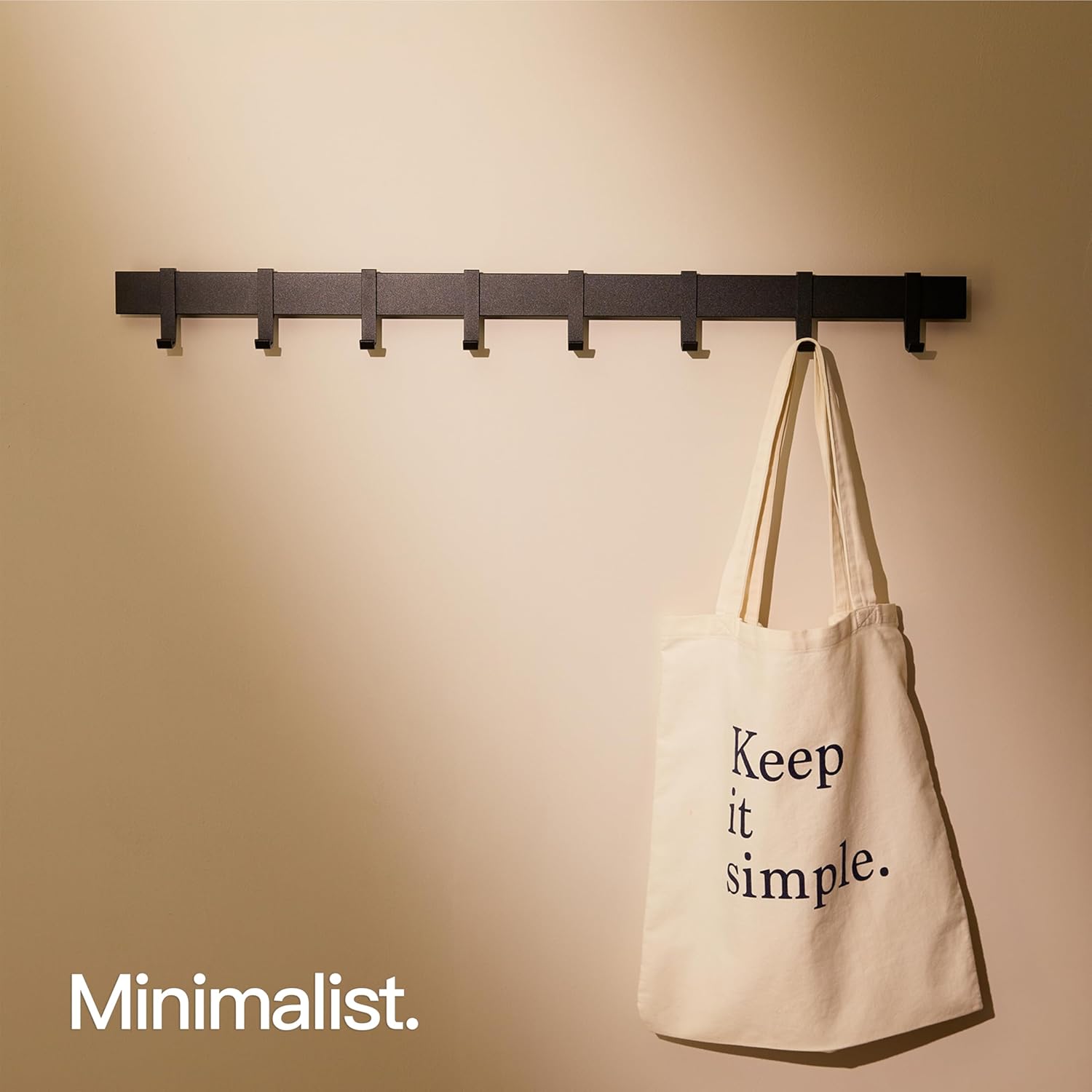 80cm Matt Black Wall Coat Rack, Metal Rail with Slidable Hooks
