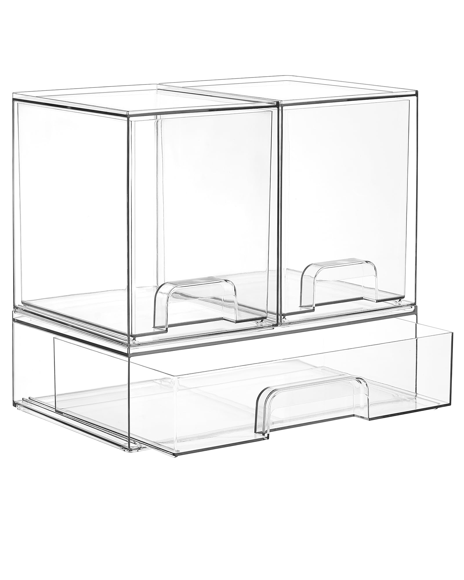 Vtopmart Clear Stackable Storage Drawers Set of 4, Plastic Organizer Bins for Makeup, Cosmetics, Beauty Supplies,Ideal for Vanity, Bathroom,Cabinet,Pantry Organization