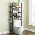 Vintage Brown 4-Tier Over Toilet Storage Rack with Adjustable Shelf & Basket