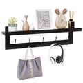 SMIBUY Coat Hooks with Shelf Wall-Mounted, 74 cm Entryway Coat Rack for Wall, Bamboo Hanging Shelf with 5 Double Metal Hooks for Bathroom, Bedroom, Kitchen, Living Room, Mudroom (Grey)