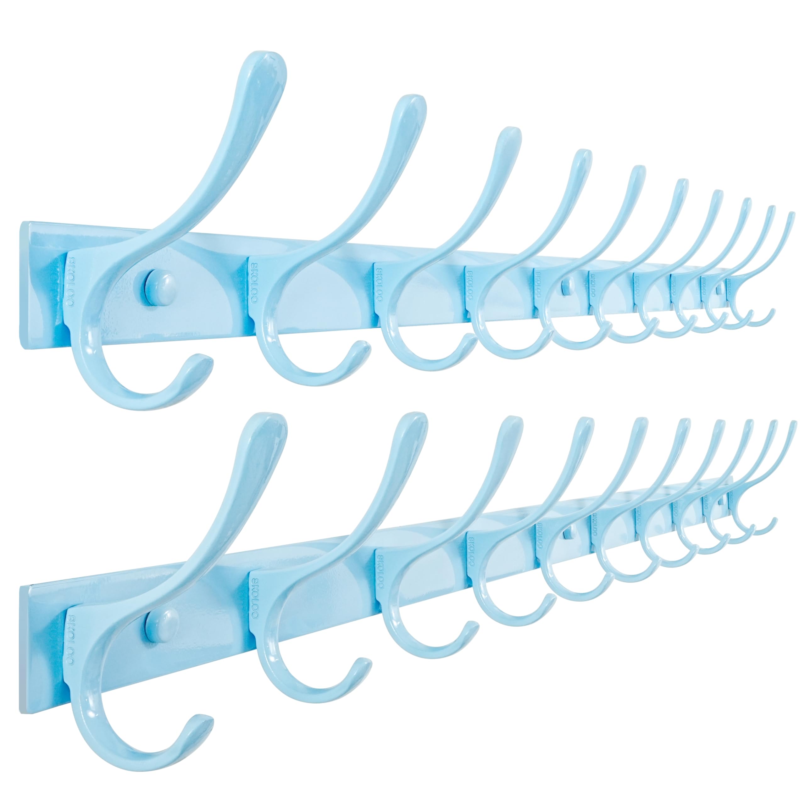 SKOLOO Coat Rack Wall Mounted - 10 Hooks, Heavy Duty, Stainless Steel, Metal Wall Coat Hanger, Sturdy Wall Hooks for Hanging Jacket, Clothes, Hat, Matte Grey