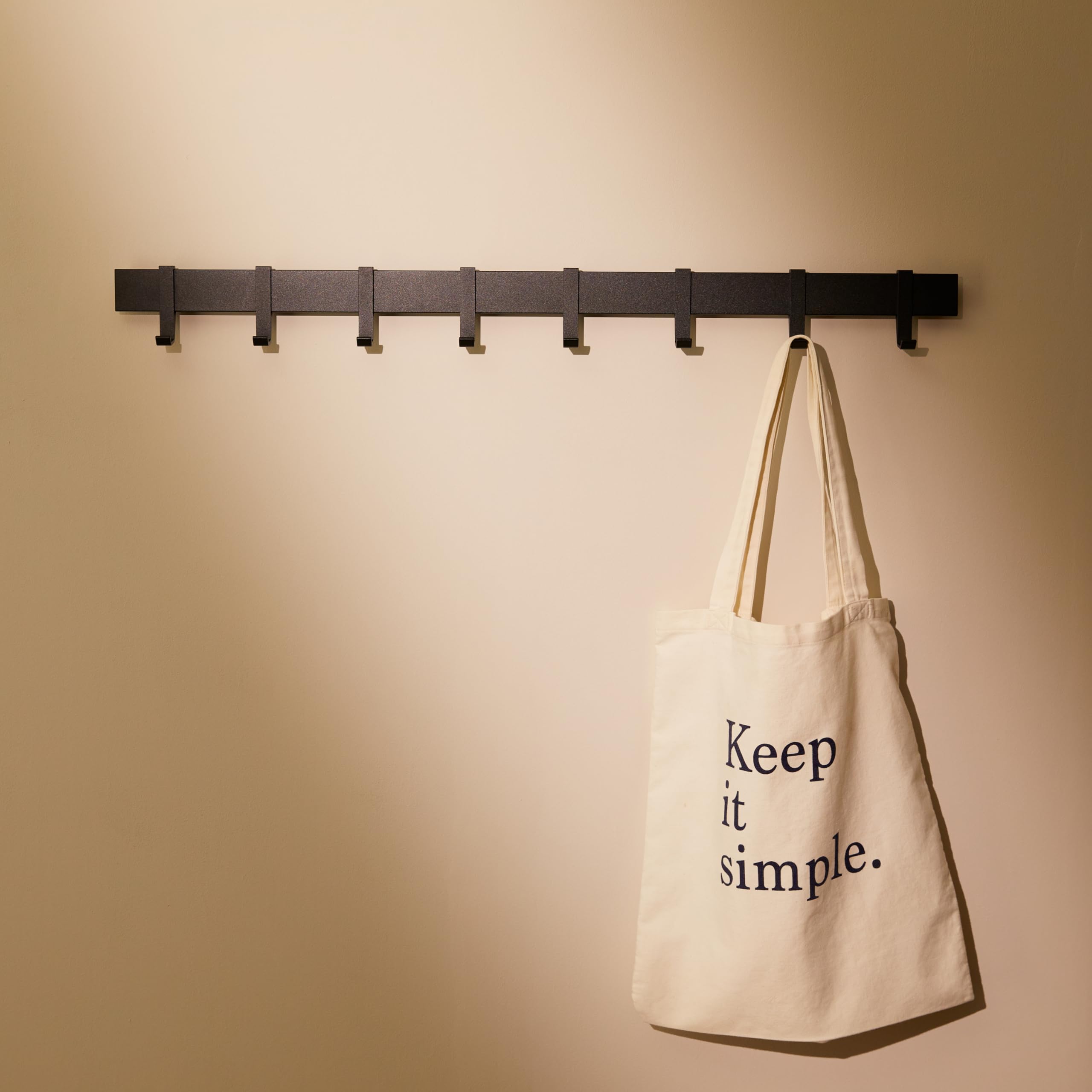 80cm Matt Black Wall Coat Rack, Metal Rail with Slidable Hooks