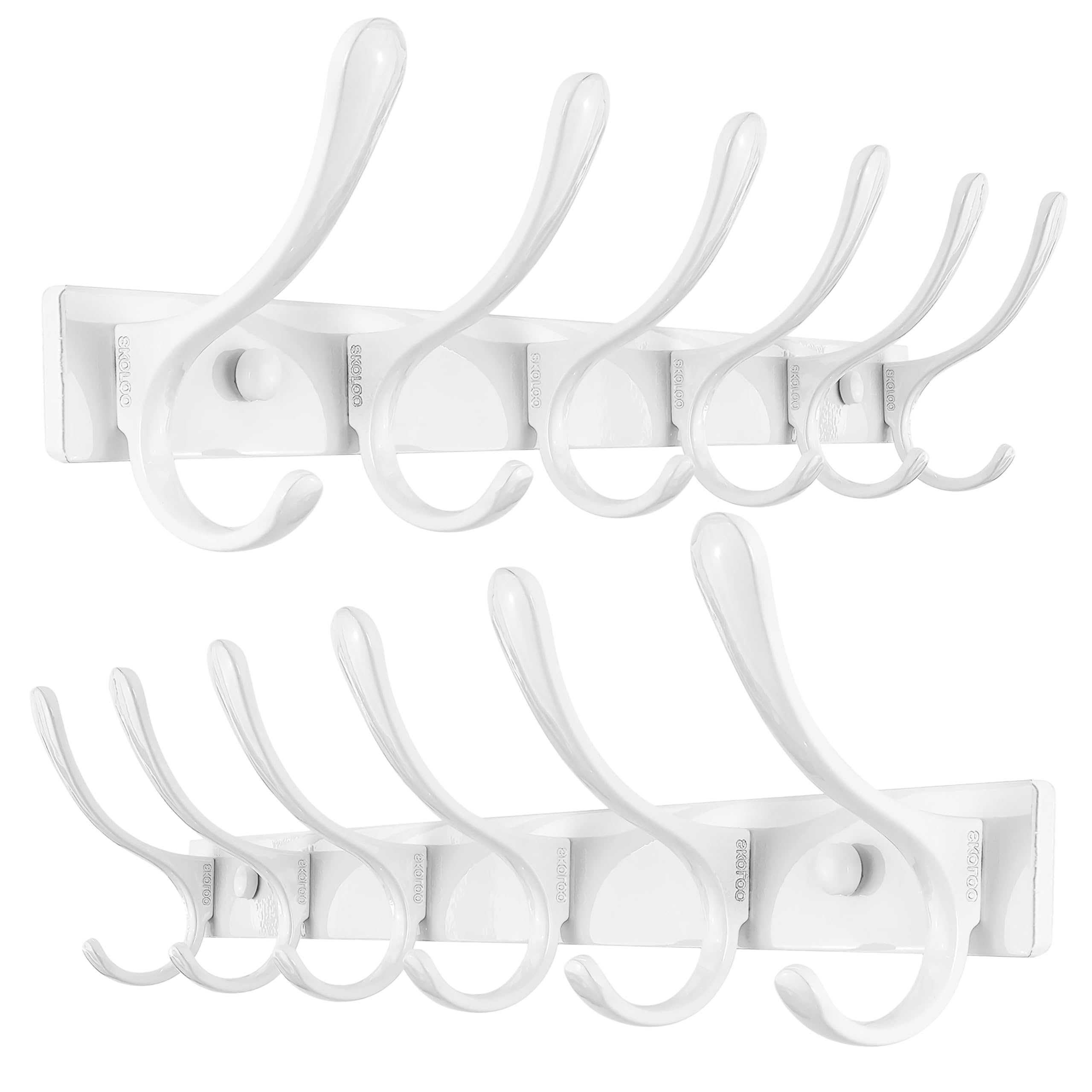 SKOLOO Coat Rack Wall Mounted - 10 Hooks, Heavy Duty, Stainless Steel, Metal Wall Coat Hanger, Sturdy Wall Hooks for Hanging Jacket, Clothes, Hat, Matte Grey