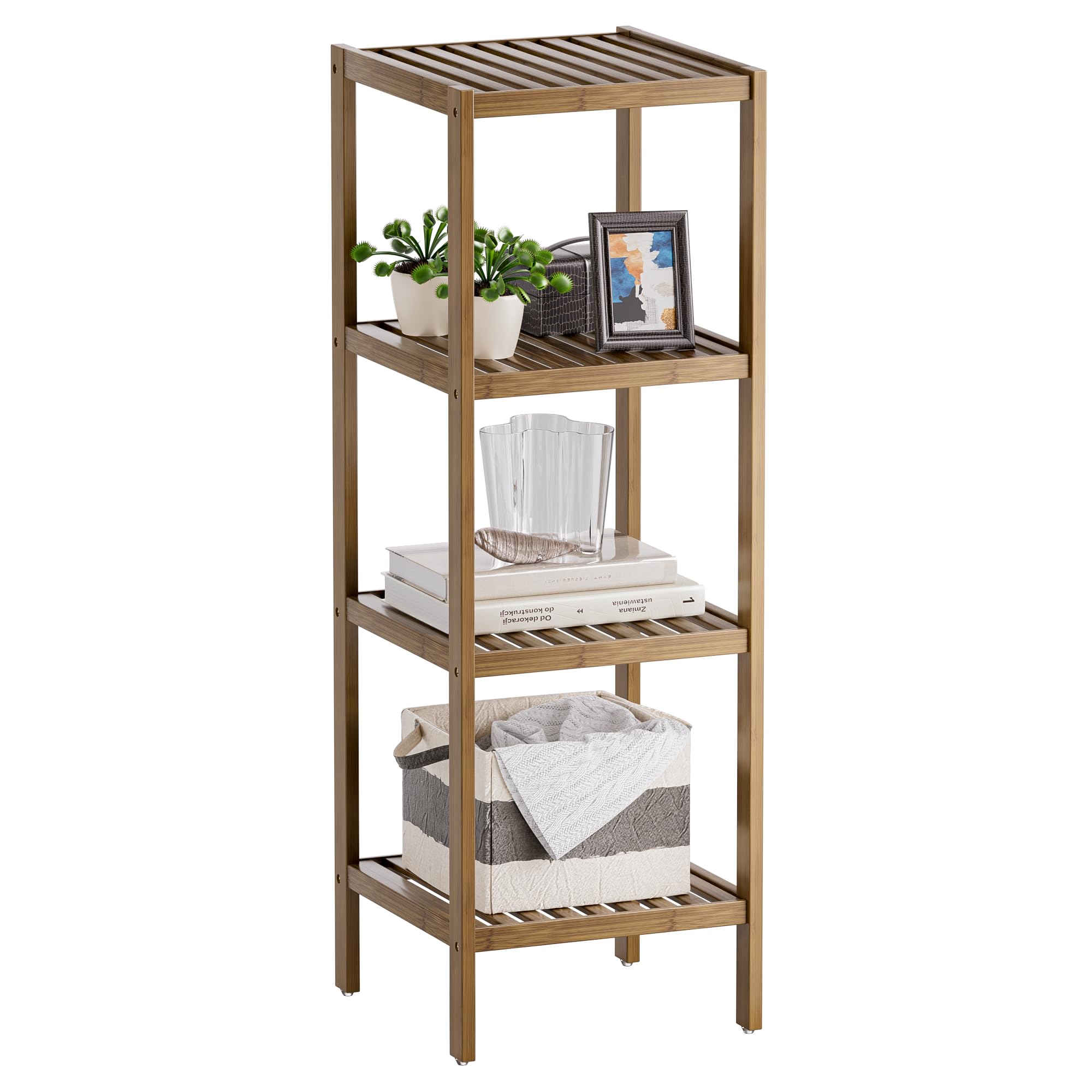 SMIBUY Bathroom Storage Shelf, 5-Tier Bamboo Rack Organizer, Multifunctional Shelving Unit for Living Room Bedroom Kitchen (Natural)