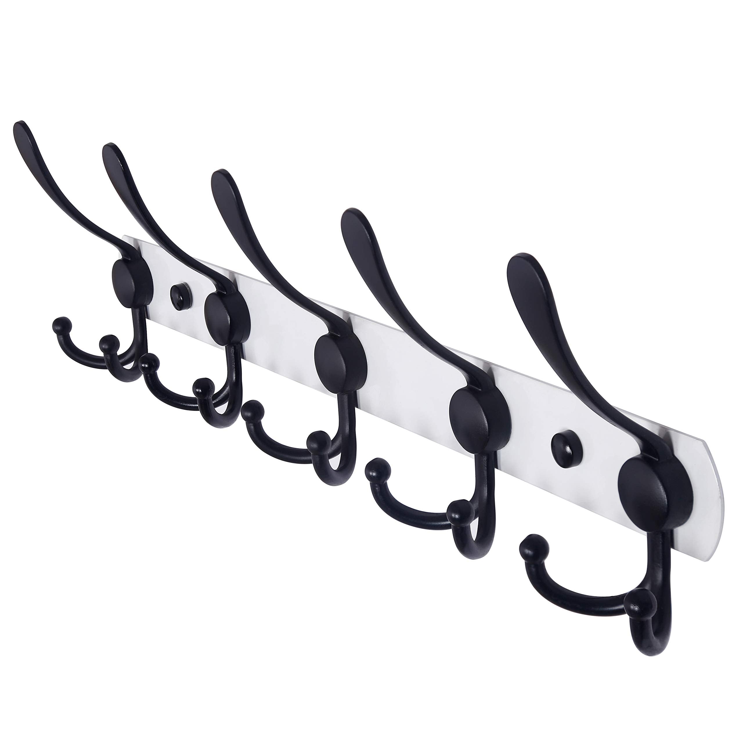 Dseap Coat Rack Wall Mount - 74cm Long 8-Tri-Hooks, Heavy Duty, Stainless Steel, Metal Coat Hanger Rail Wall Hooks for Coats Hats Clothing Clothes Purse Mudroom Entryway, Black