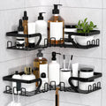 KEGII Telescopic Shower Caddy Corner - Silver Shower Shelf No Drilling Standing Bathroom Organiser Stainless Steel Bathroom Shelf with Hooks