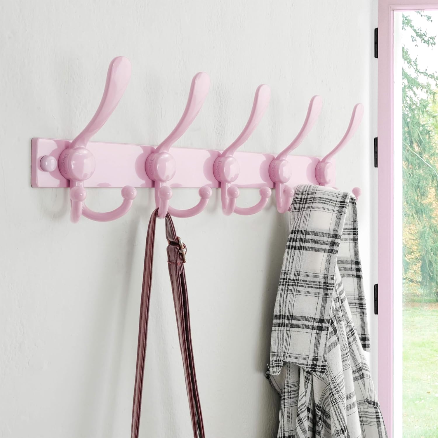 Dseap Coat Rack Wall Mount 2.0 Pro: Heavy Duty 300% Thicker, Stainless Steel Wall Coat Hooks Hanger for Clothes Jackets Hats Entryway Closet, MaxStrong Series, Pink, Pack of 2
