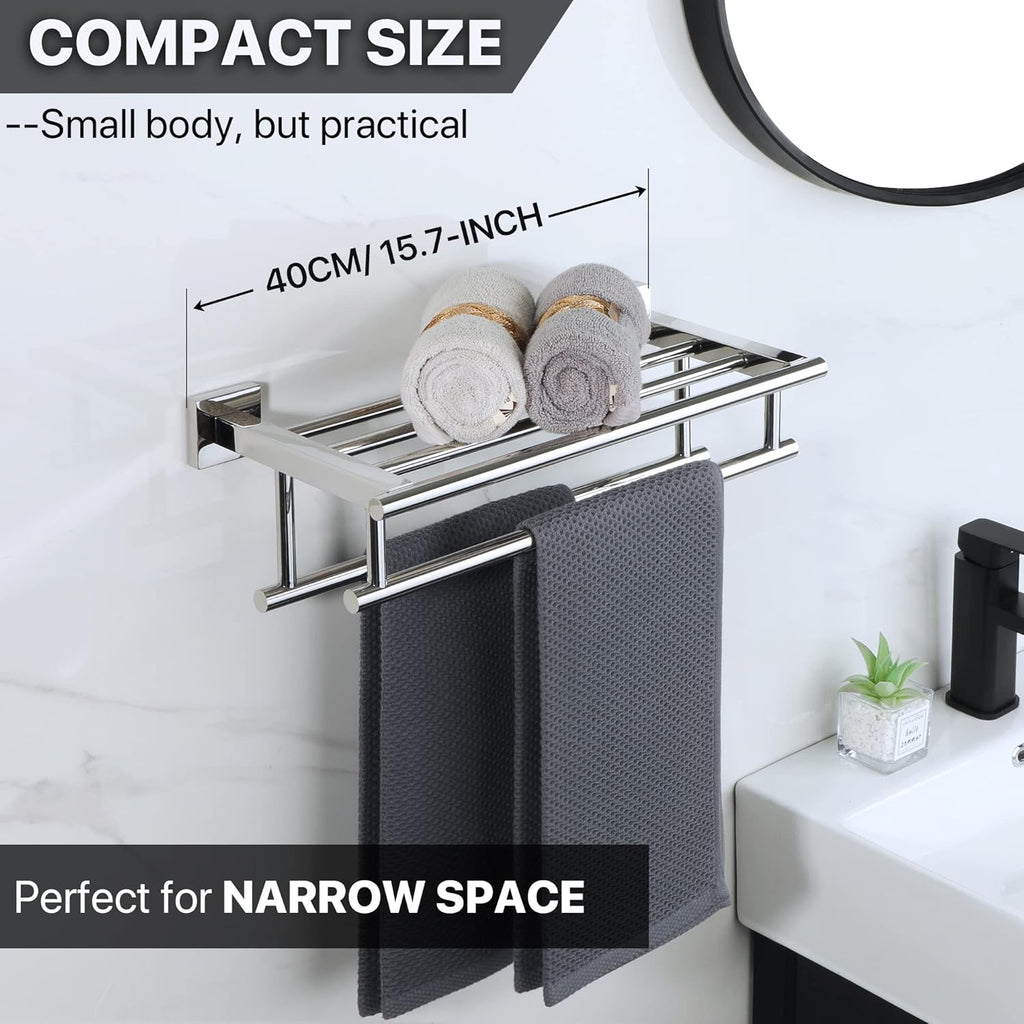 Sayayo Towel Rail Wall Mounted Chrome Bathroom Towel Shelf 16-Inch Towel Holder, SUS304 Stainless Steel Towel Rack, EGZ8040-C