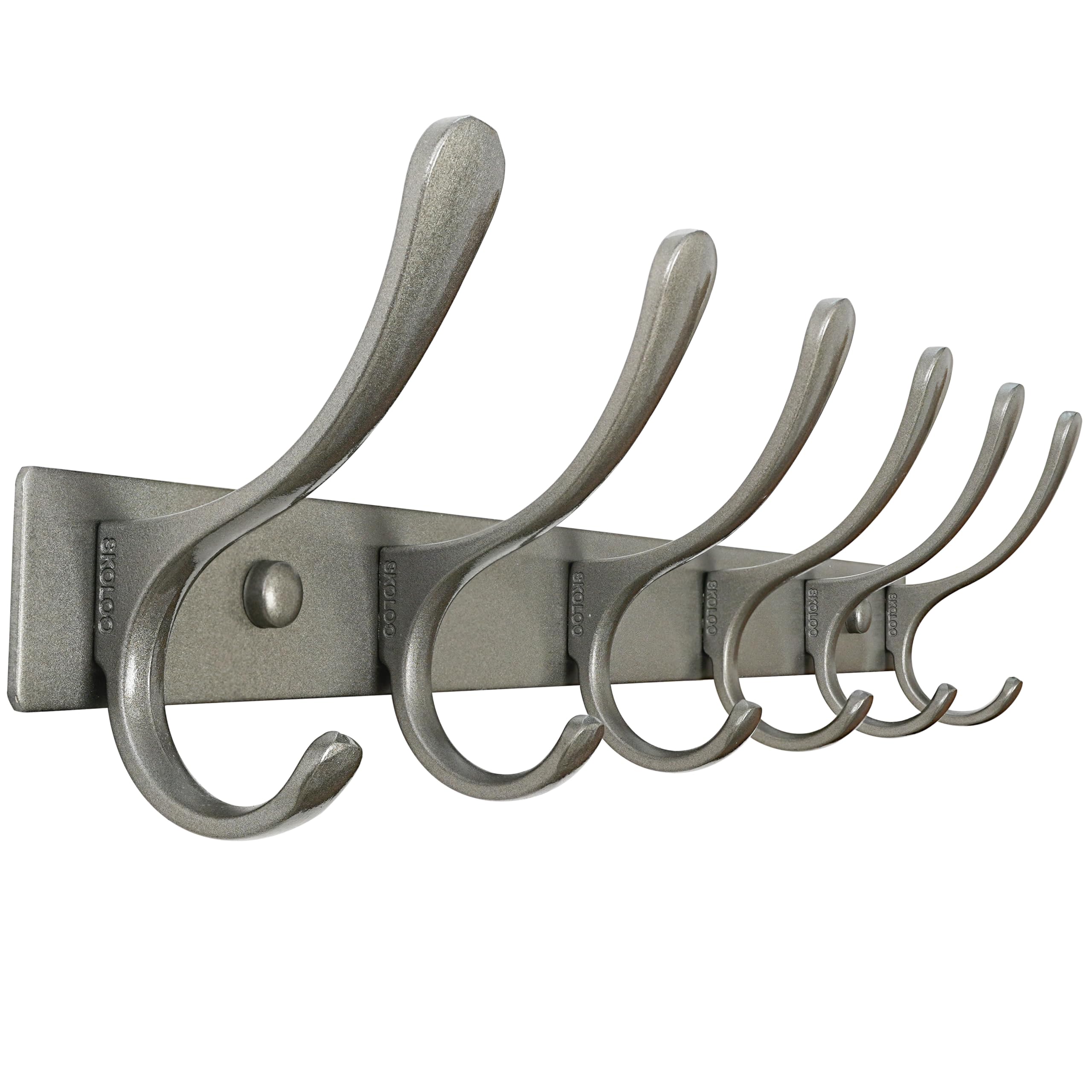 SKOLOO Coat Rack Wall Mounted - 10 Hooks, Heavy Duty, Stainless Steel, Metal Wall Coat Hanger, Sturdy Wall Hooks for Hanging Jacket, Clothes, Hat, Matte Grey