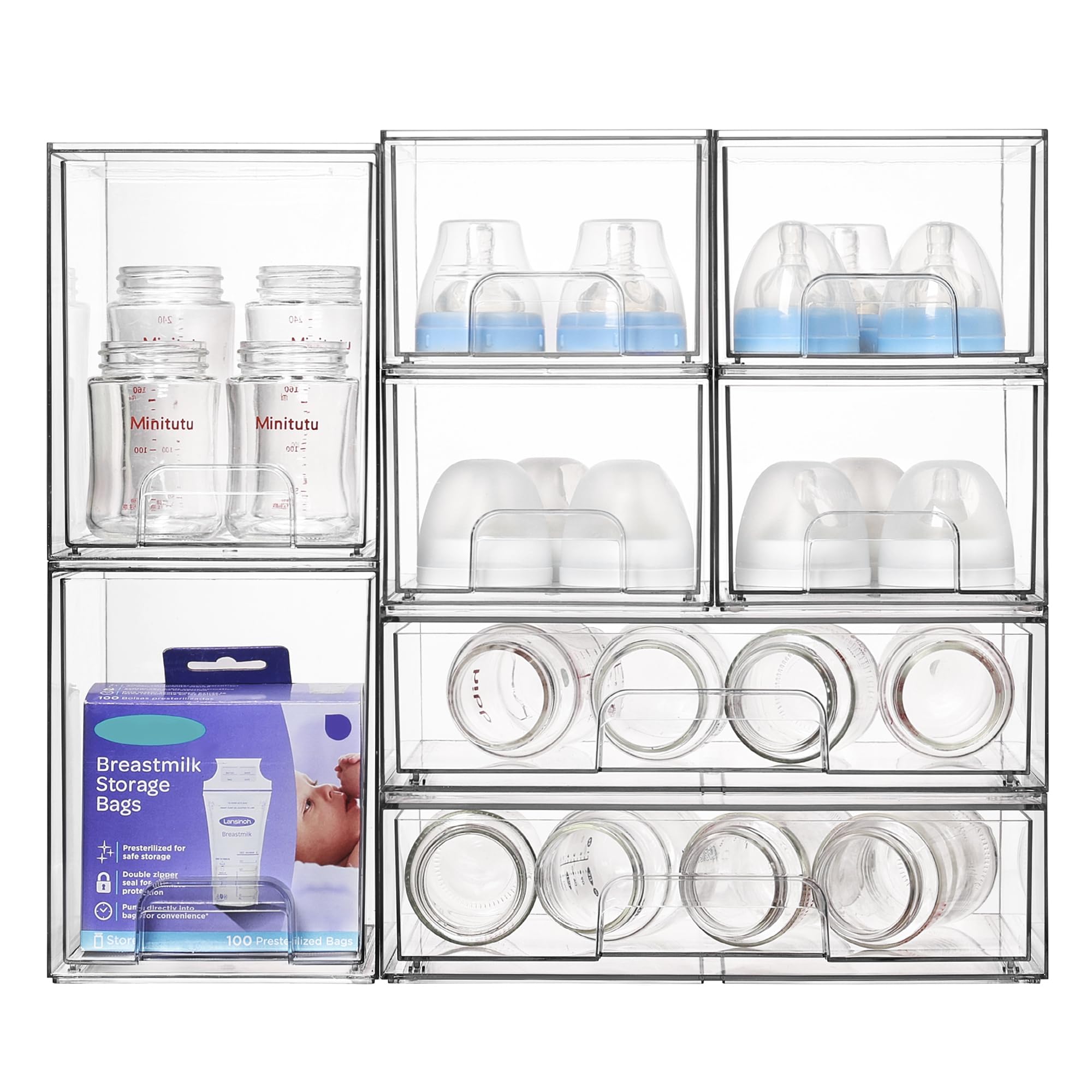 Vtopmart Clear Stackable Storage Drawers Set of 4, Plastic Organizer Bins for Makeup, Cosmetics, Beauty Supplies,Ideal for Vanity, Bathroom,Cabinet,Pantry Organization