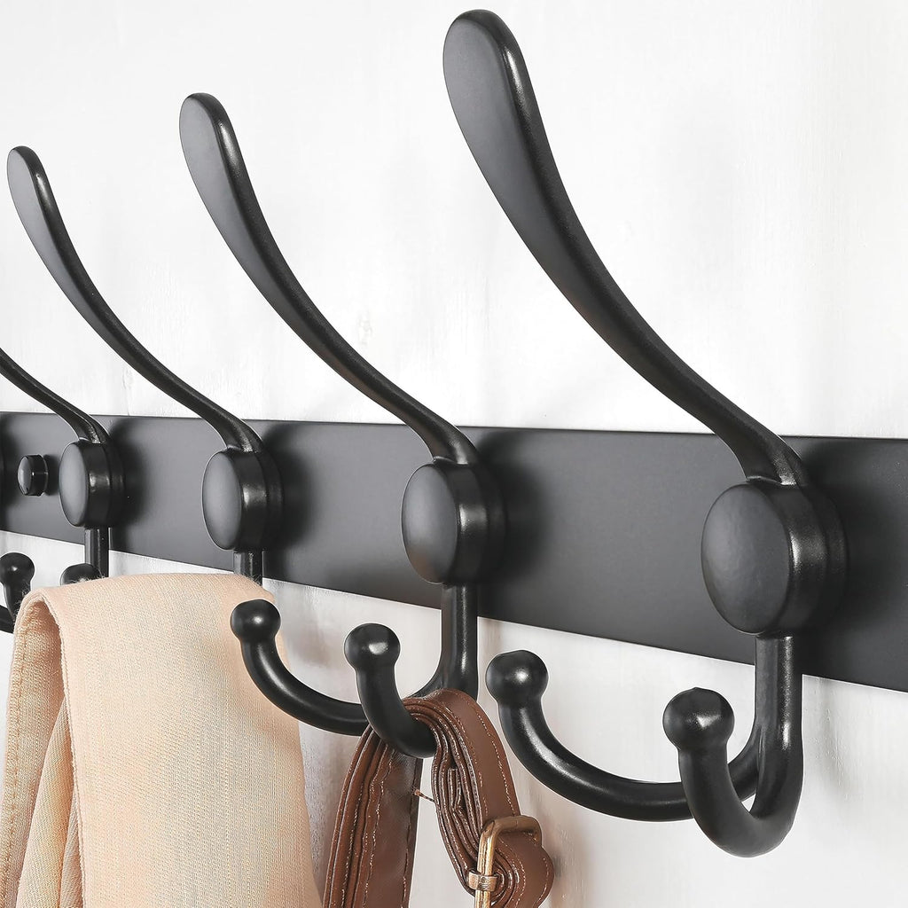 Dseap Coat Rack Wall Mount - 74cm Long 8-Tri-Hooks, Heavy Duty, Stainless Steel, Metal Coat Hanger Rail Wall Hooks for Coats Hats Clothing Clothes Purse Mudroom Entryway, Black