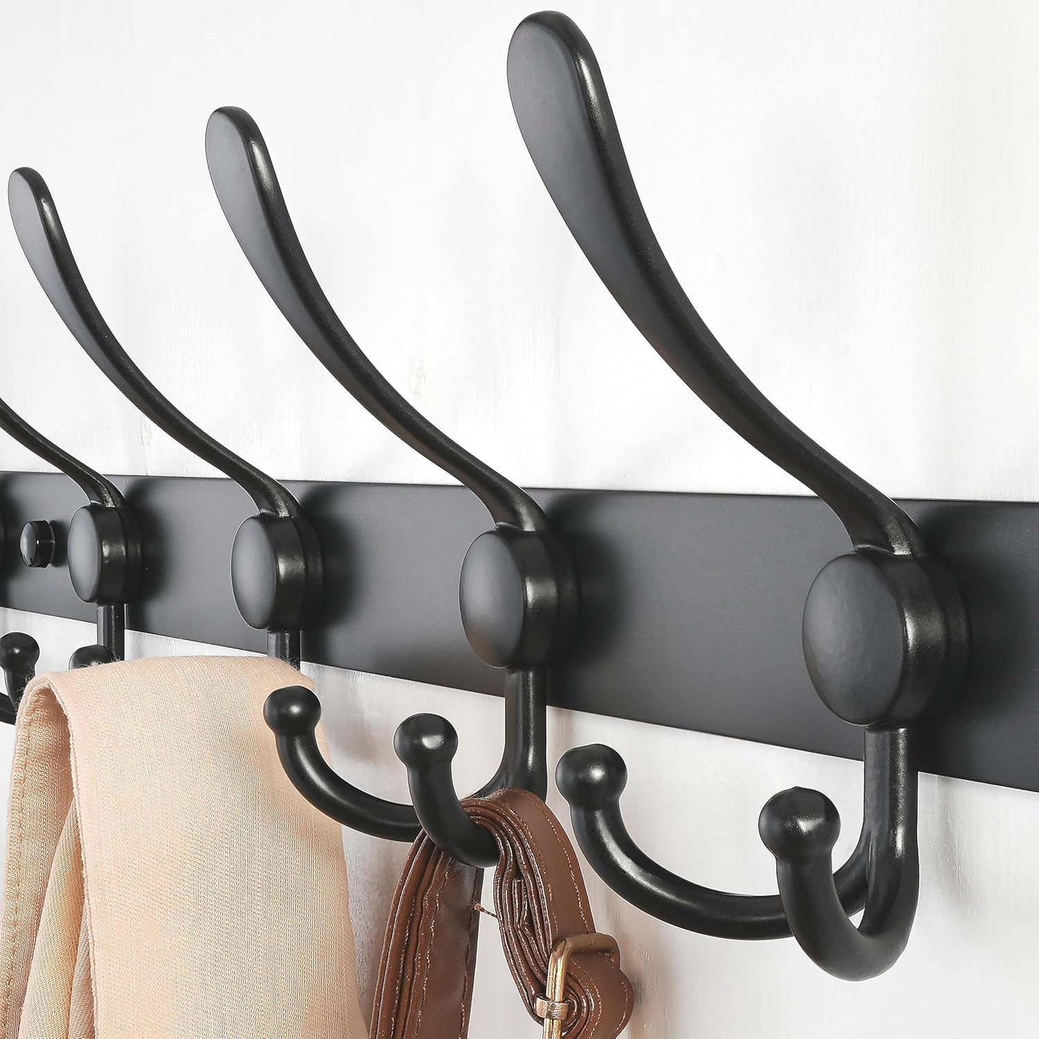 Dseap Coat Rack Wall Mount - 74cm Long 8-Tri-Hooks, Heavy Duty, Stainless Steel, Metal Coat Hanger Rail Wall Hooks for Coats Hats Clothing Clothes Purse Mudroom Entryway, Black
