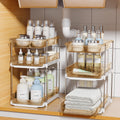 2 Pack 3-Tier Under Sink Organizer, Clear Pull Out Storage with Movable Dividers for Bathroom & Kitchen