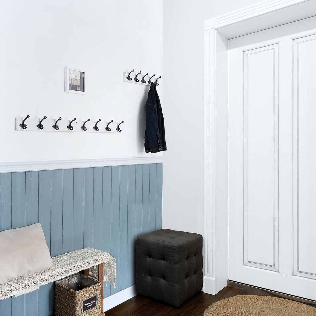 WEBI Rustic Coat Hooks Wall Mounted,5 Cast Iron Hooks,Coat Rack Wall Mounted Coat Hanger for Hanging Jacket,Clothes,White