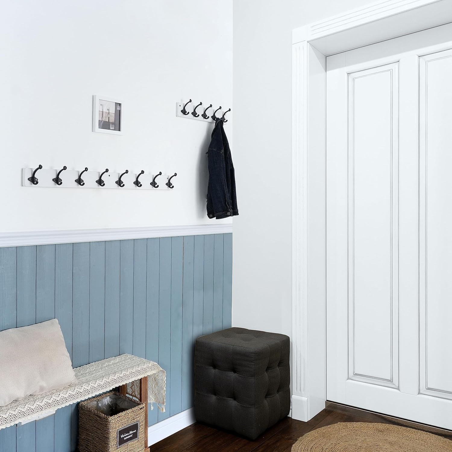 WEBI Rustic Coat Hooks Wall Mounted,5 Cast Iron Hooks,Coat Rack Wall Mounted Coat Hanger for Hanging Jacket,Clothes,White