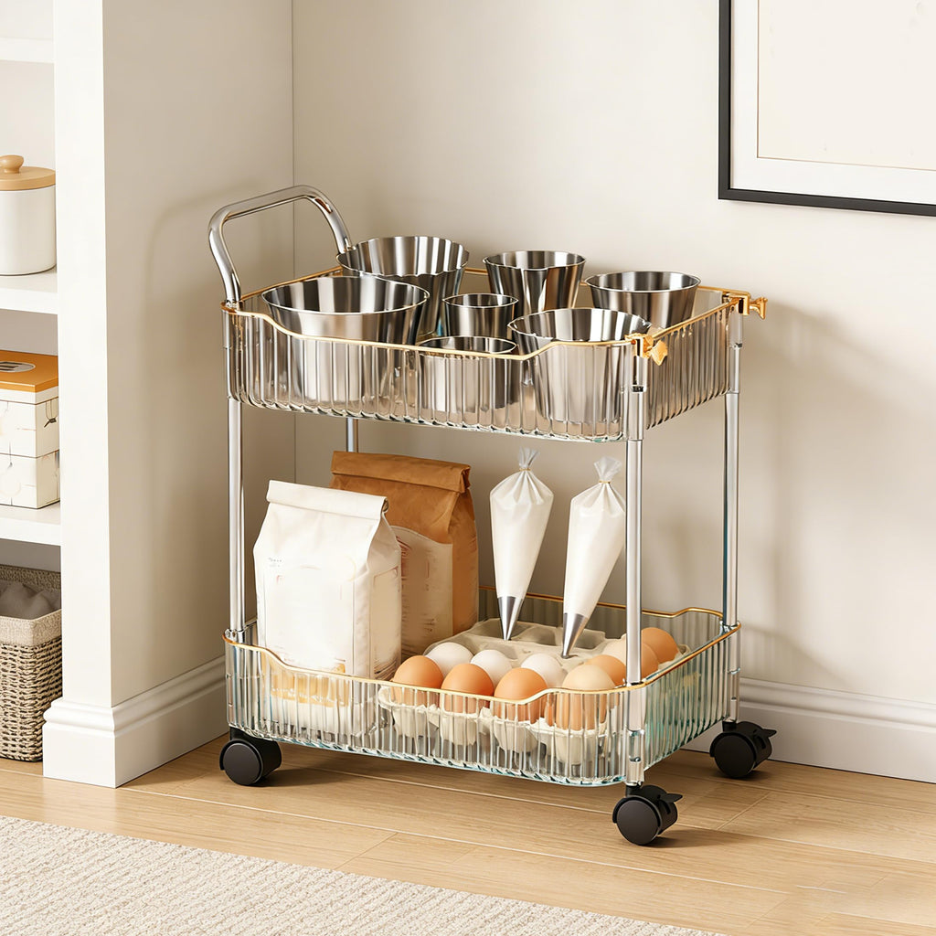 Storage Trolley on Wheels, Acrylic Beauty Trolleys Makeup Organizers Rolling Utility Cart For Bathroom, Salon,Kitchen,Gold,4Tier