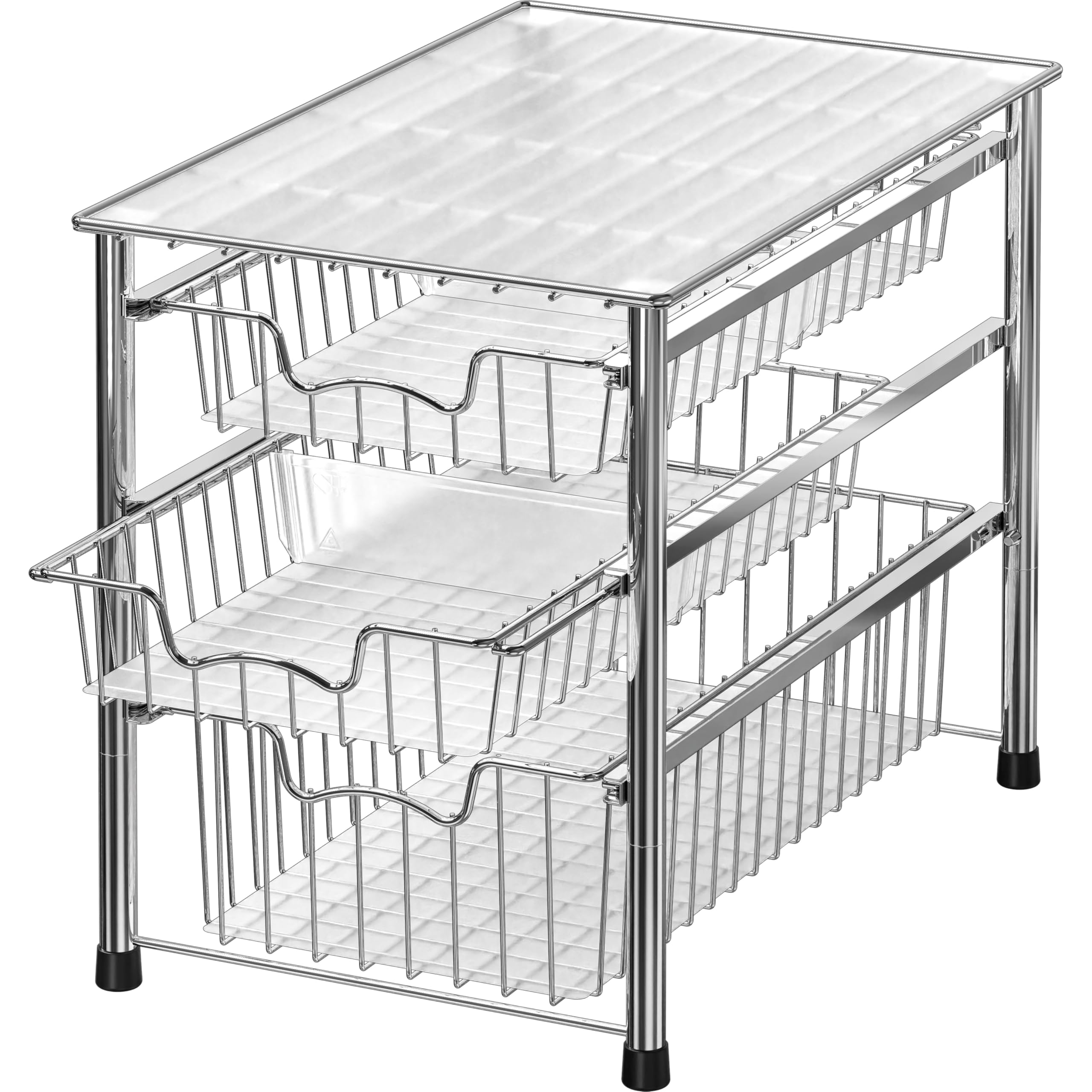 Simple Houseware Stackable 3 Tier Sliding Basket Organizer Drawer, White