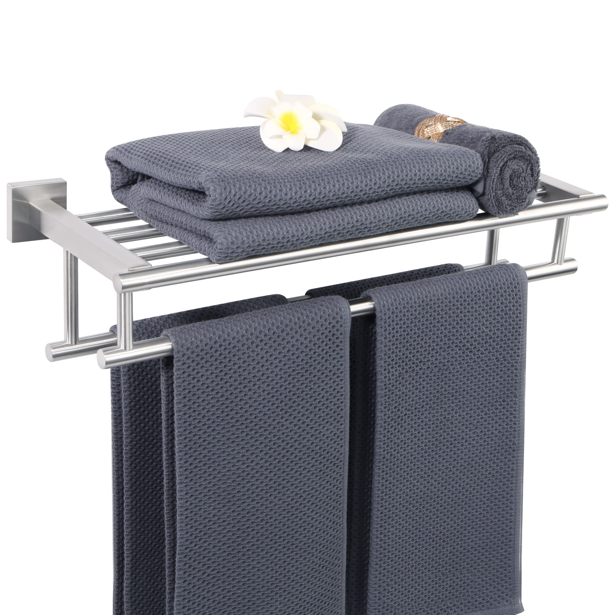 Sayayo Towel Rail Wall Mounted Chrome Bathroom Towel Shelf 16-Inch Towel Holder, SUS304 Stainless Steel Towel Rack, EGZ8040-C