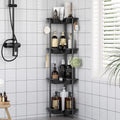 Rustproof Floor Standing Corner Shower Caddy Organizer, Plastic Metal Splicing Floor Corner Shelf Rack Stands for Bathroom (White, 5 Tier)