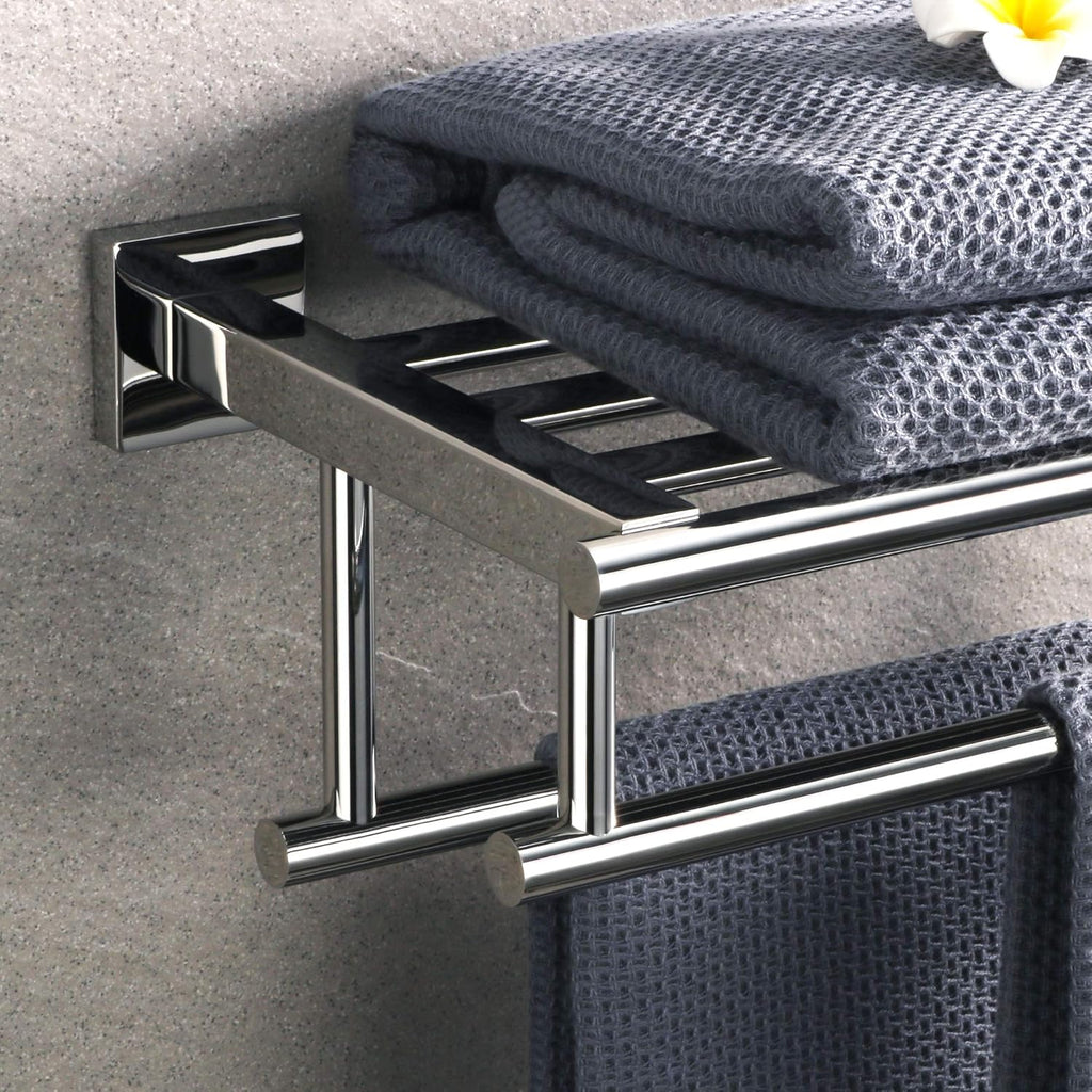 Sayayo Towel Rail Wall Mounted Chrome Bathroom Towel Shelf 16-Inch Towel Holder, SUS304 Stainless Steel Towel Rack, EGZ8040-C