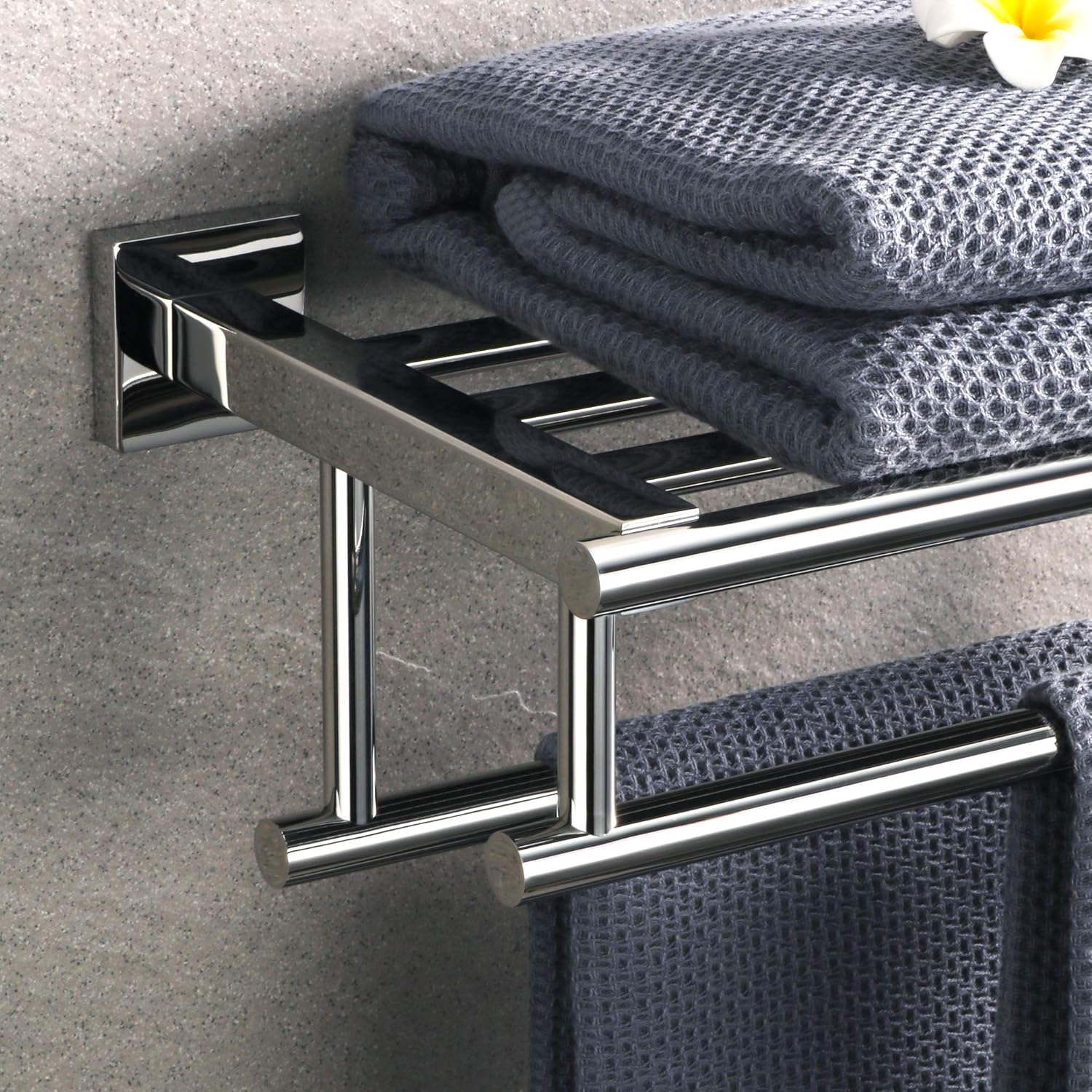 Sayayo Towel Rail Wall Mounted Chrome Bathroom Towel Shelf 16-Inch Towel Holder, SUS304 Stainless Steel Towel Rack, EGZ8040-C