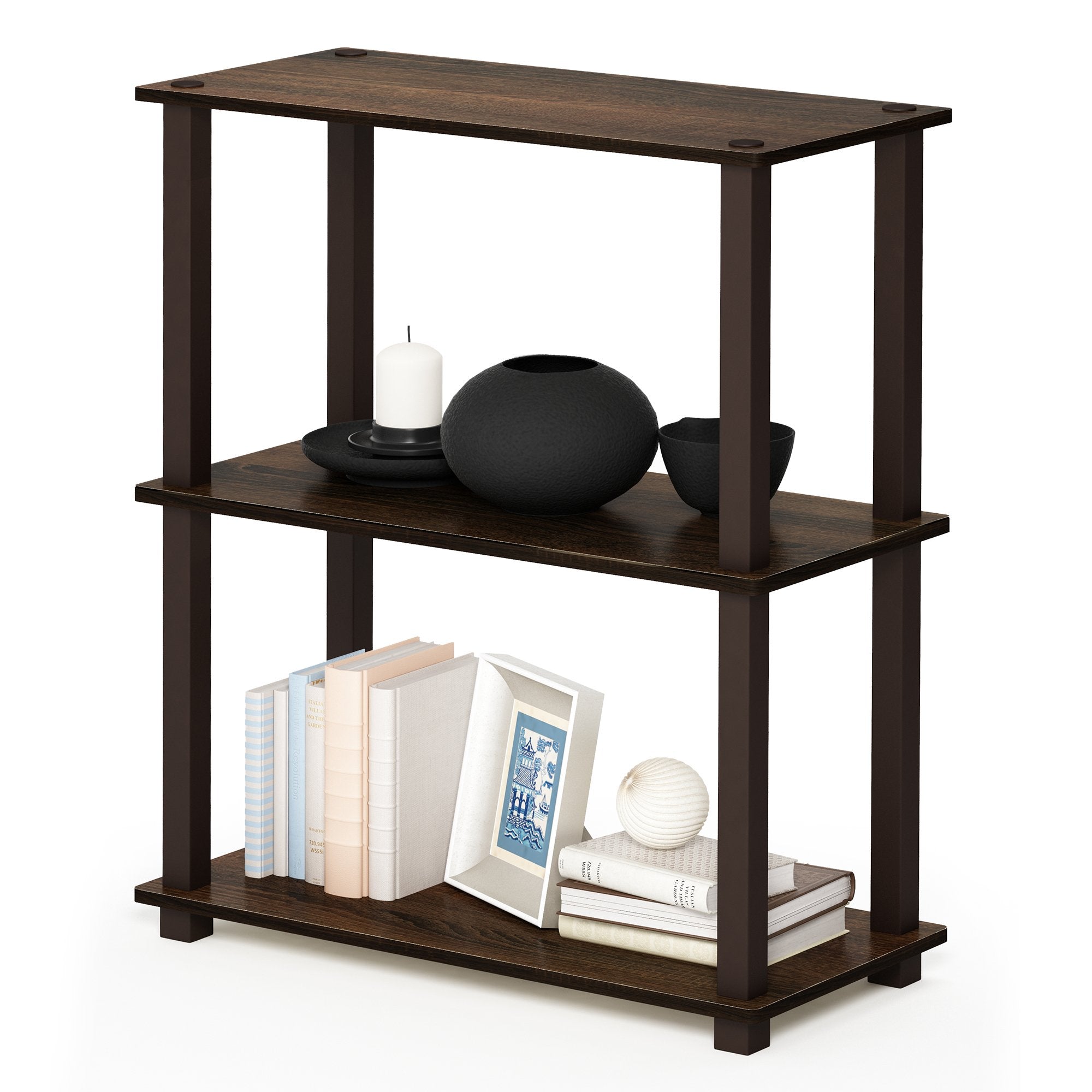 Furinno TURN-N-TUBE Storage Shelves, 3-Tier Book Shelf, Corner Shelf, Toolless Open Shelves, for Organization and Storage, Living Room, Garage, Home Office, Beech