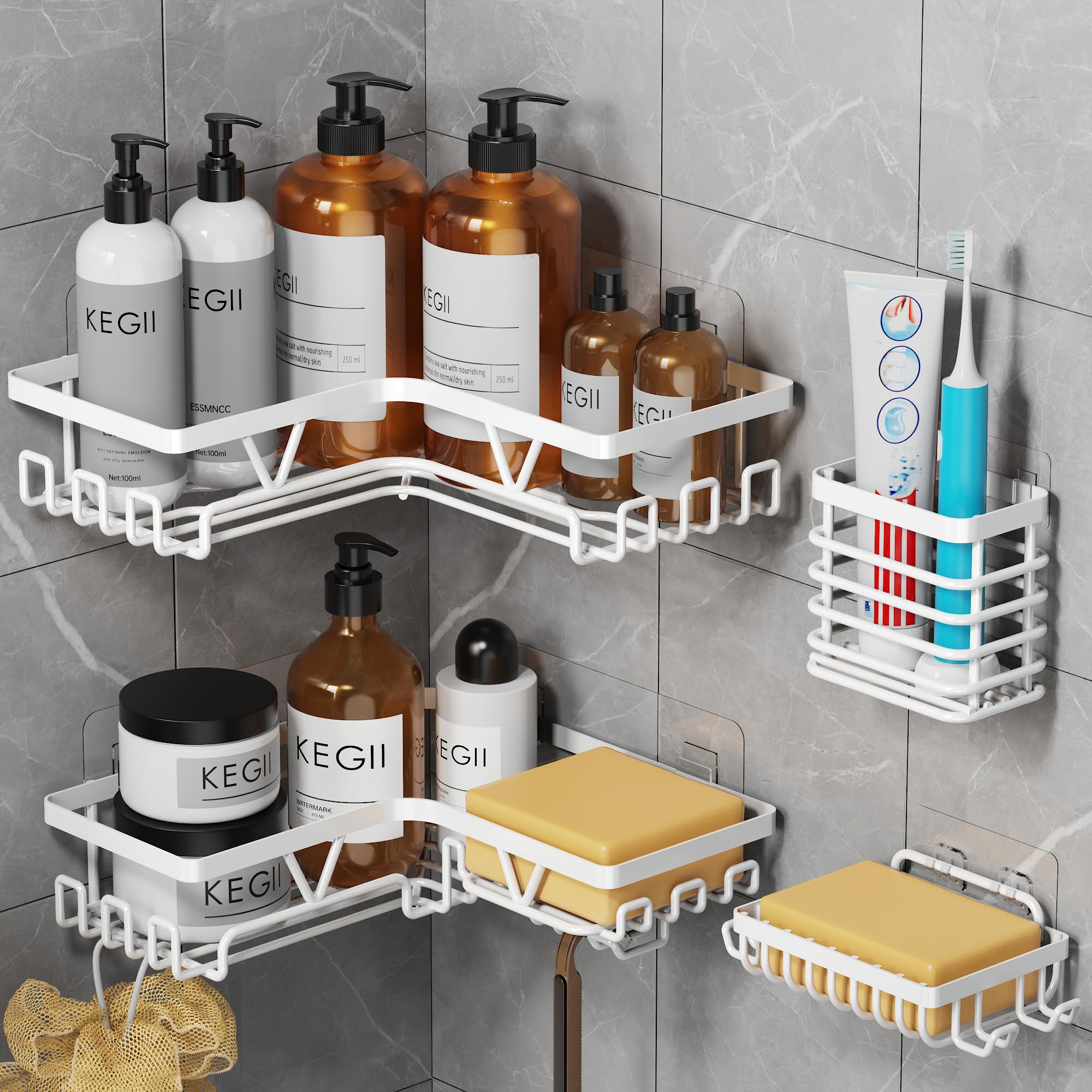 Kegii Telescopic Shower Caddy, 6 Tiers Corner Shower Shelf Adjustable Bathroom Storage Organiser Extendable Corner Bathroom Caddy, Black, No Drilling, Stainless Steel