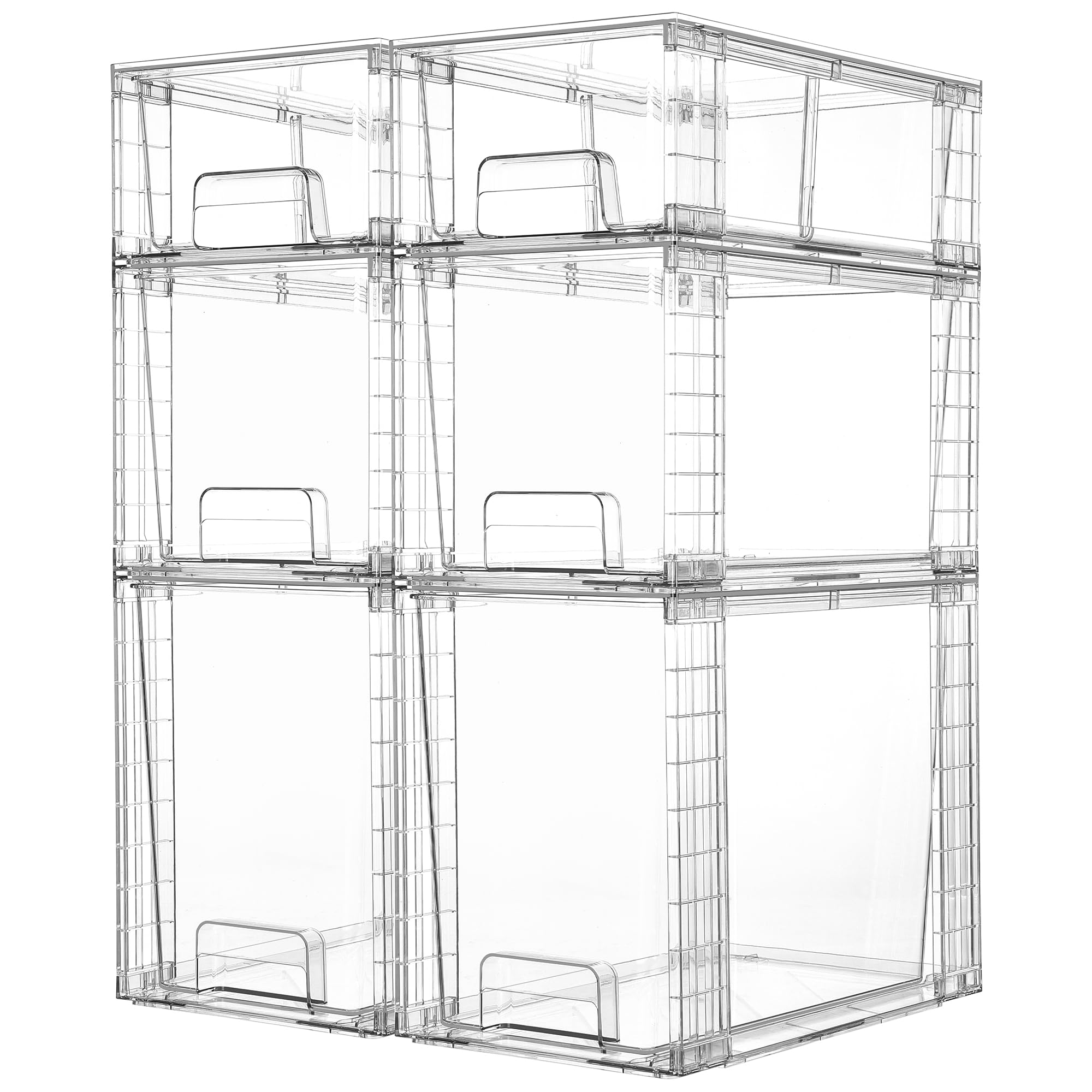 Vtopmart 3 Pack Clear Stackable Storage Drawers,Easy to Assemble Bathroom Organizers and Storage with handles,Plastic Drawers for Kitchen Pantry,Cabinet,Under Sink Organization