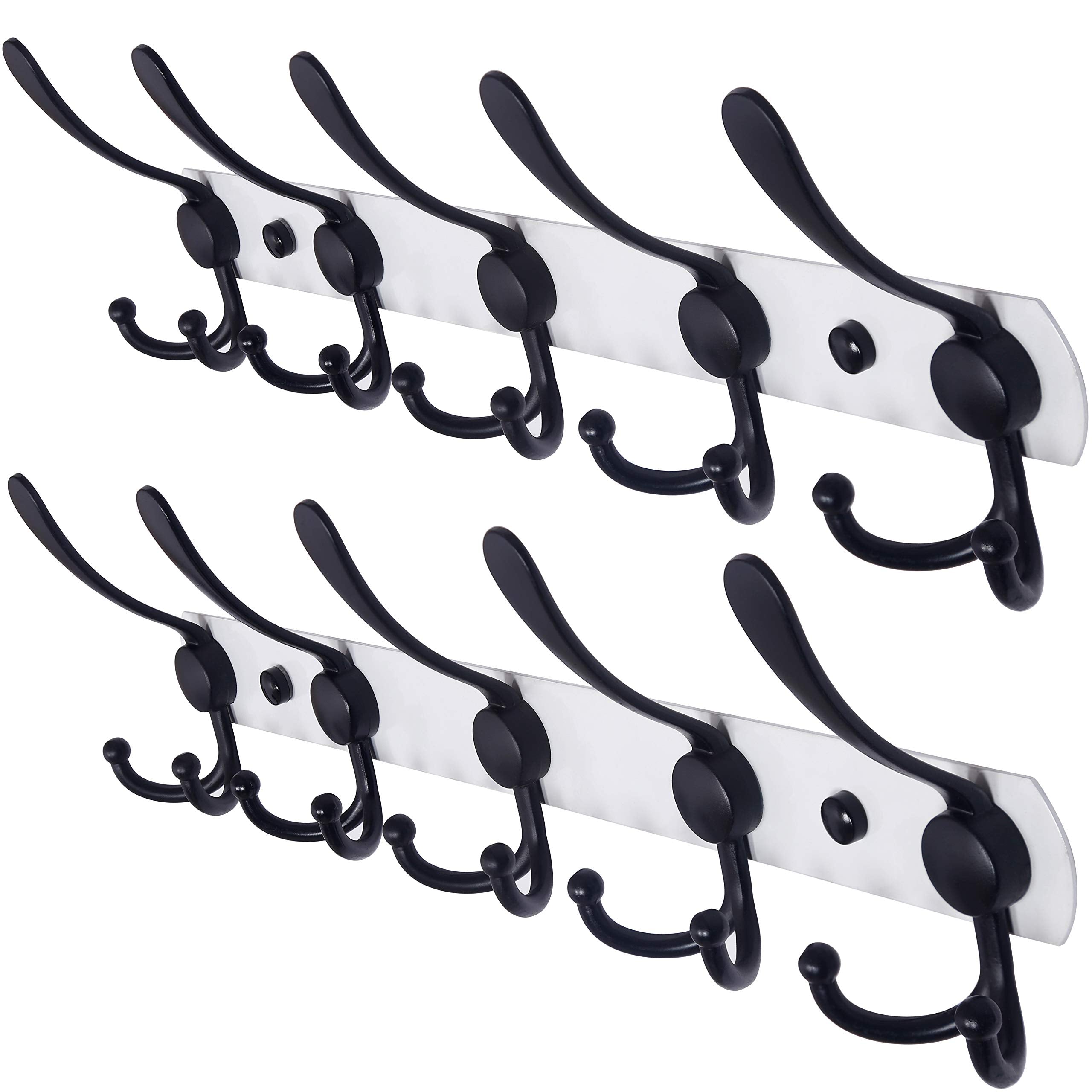 Dseap Coat Rack Wall Mount - 74cm Long 8-Tri-Hooks, Heavy Duty, Stainless Steel, Metal Coat Hanger Rail Wall Hooks for Coats Hats Clothing Clothes Purse Mudroom Entryway, Black