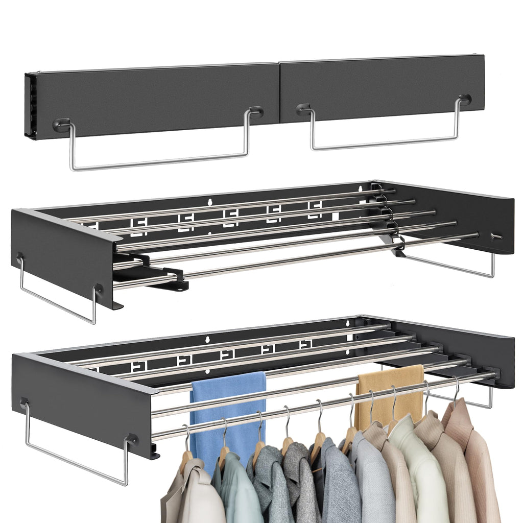 Wall Mounted Clothes Drying Rack | Retractable Laundry Clothes Airer | Foldable Laundry Drying Rack with 100cm Rods *6 Hanging Lines | Collapsible Clothes Dryer for Indoor Outdoor Bathroom (White)