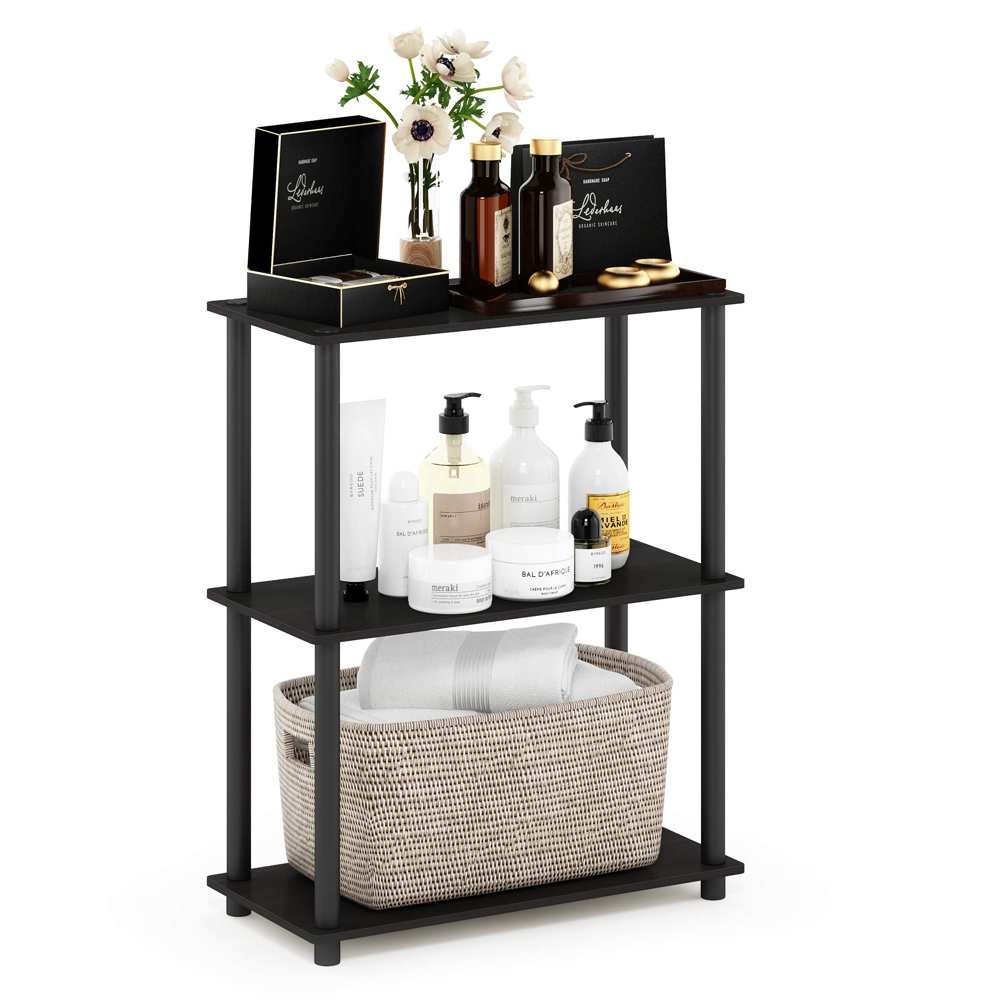 Furinno TURN-N-TUBE Storage Shelves, 3-Tier Book Shelf, Corner Shelf, Toolless Open Shelves, for Organization and Storage, Living Room, Garage, Home Office, Beech