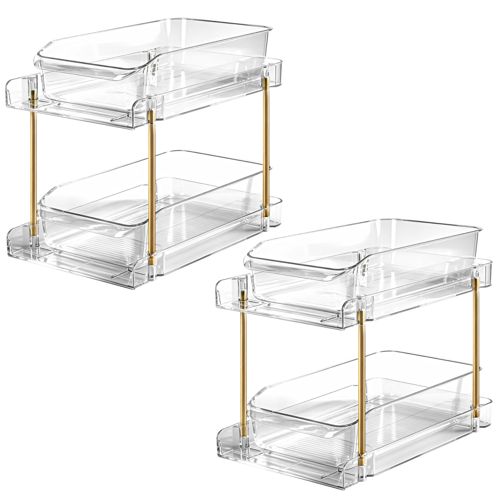 LAREKUN4pack 2-Tier Organizer & Storage Unit Stackable Bathroom Cabinet Organizer Pull-Out Kitchen Pantry Organizer & Storage System Suitable for Countertops, Pantries, Kitchens, Bathrooms