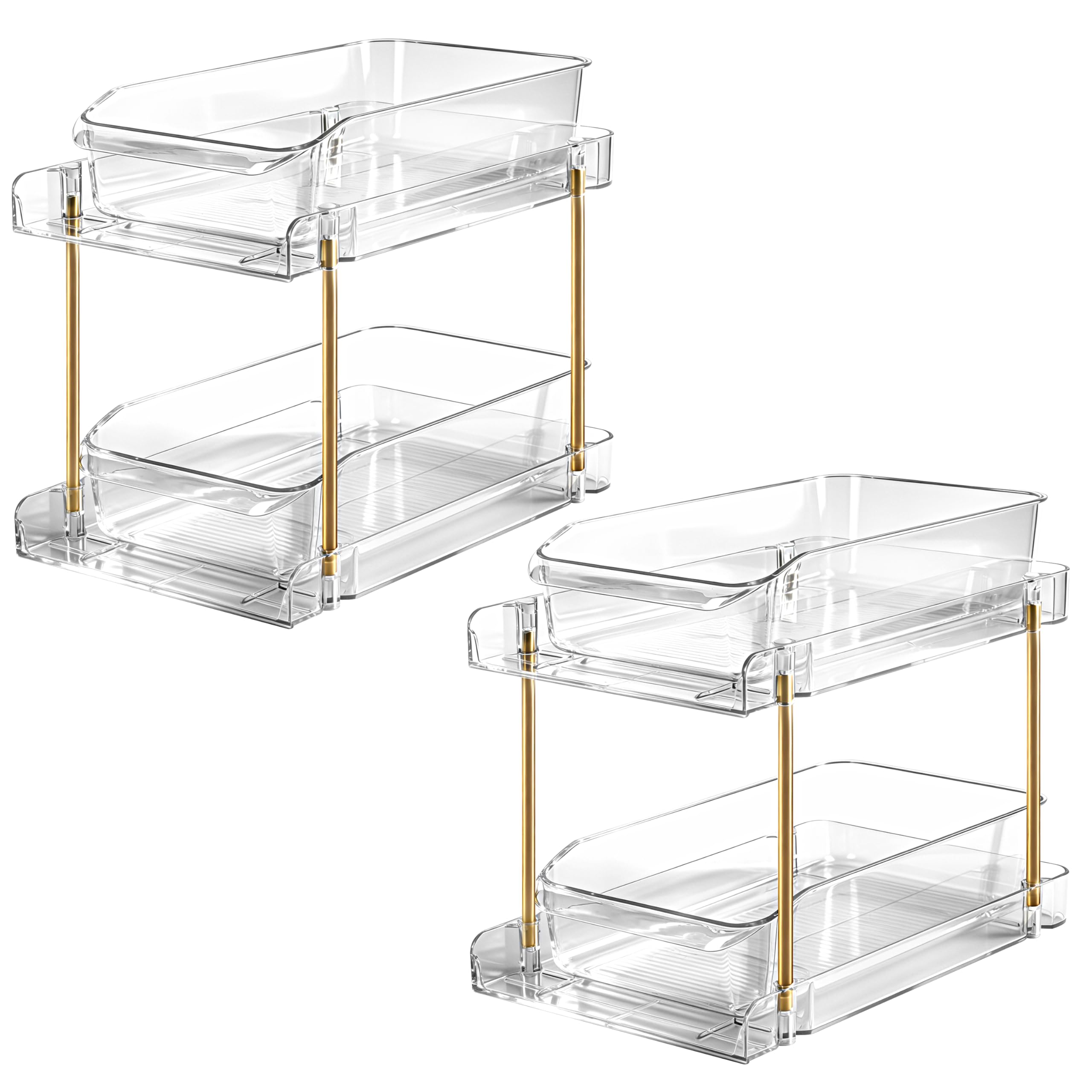 LAREKUN4pack 2-Tier Organizer & Storage Unit Stackable Bathroom Cabinet Organizer Pull-Out Kitchen Pantry Organizer & Storage System Suitable for Countertops, Pantries, Kitchens, Bathrooms