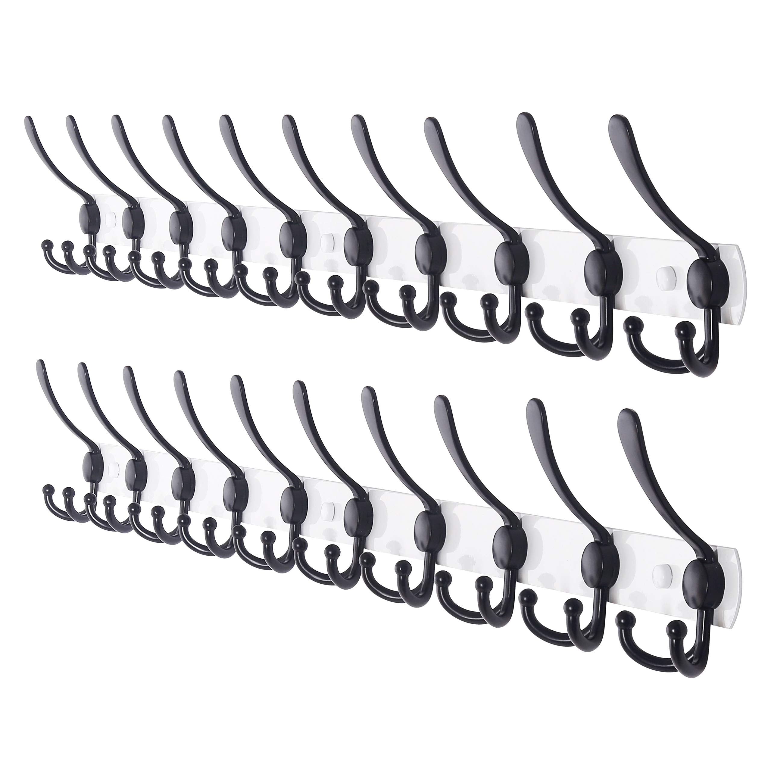 Dseap Coat Rack Wall Mount - 74cm Long 8-Tri-Hooks, Heavy Duty, Stainless Steel, Metal Coat Hanger Rail Wall Hooks for Coats Hats Clothing Clothes Purse Mudroom Entryway, Black