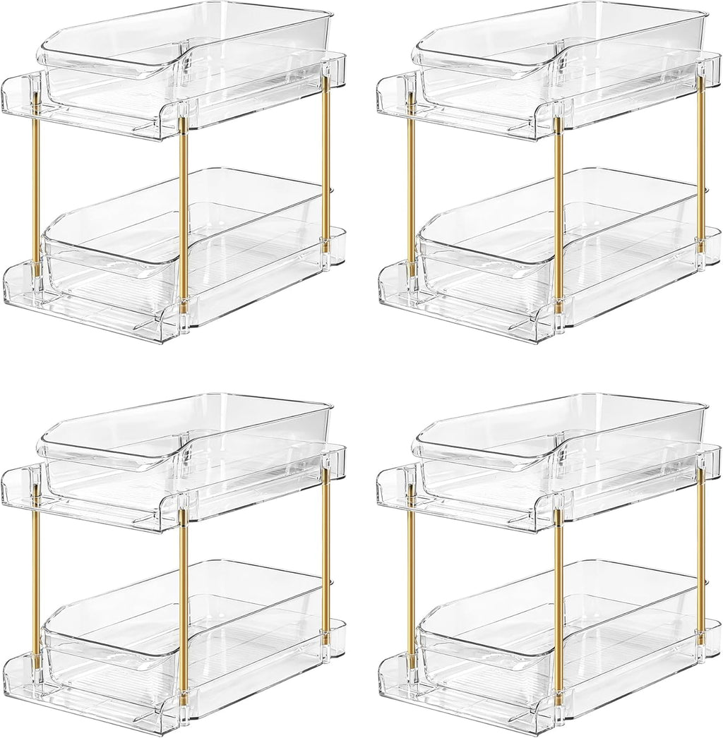 LAREKUN4pack 2-Tier Organizer & Storage Unit Stackable Bathroom Cabinet Organizer Pull-Out Kitchen Pantry Organizer & Storage System Suitable for Countertops, Pantries, Kitchens, Bathrooms