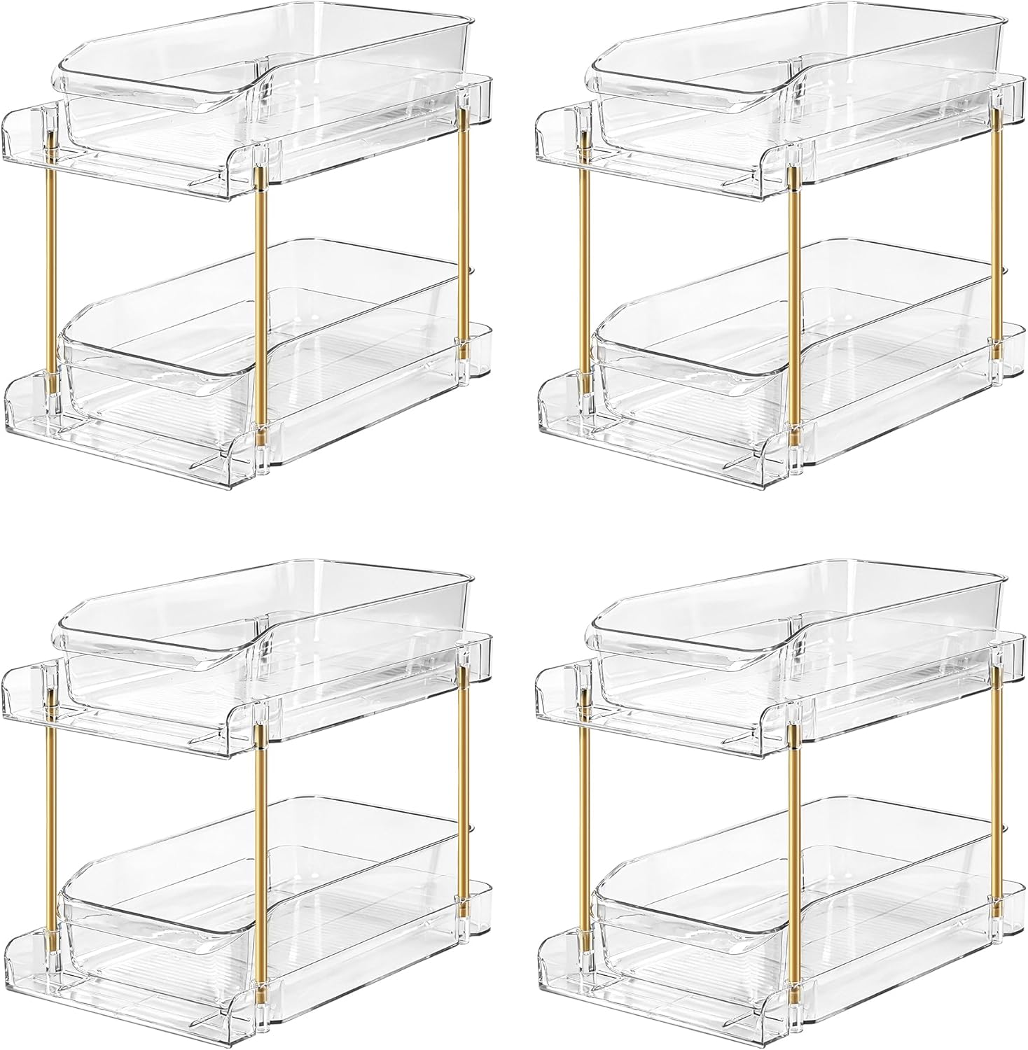 LAREKUN4pack 2-Tier Organizer & Storage Unit Stackable Bathroom Cabinet Organizer Pull-Out Kitchen Pantry Organizer & Storage System Suitable for Countertops, Pantries, Kitchens, Bathrooms