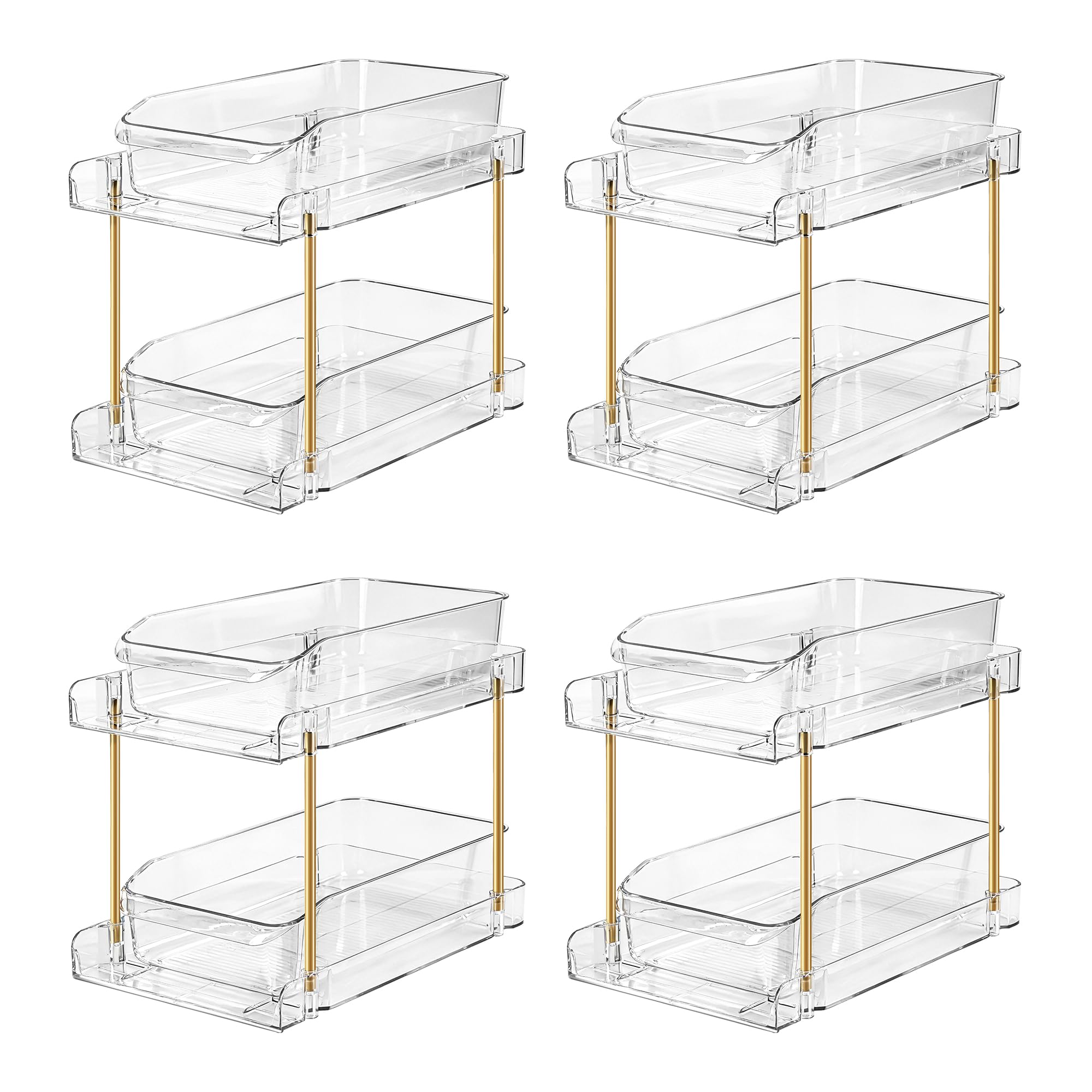 LAREKUN4pack 2-Tier Organizer & Storage Unit Stackable Bathroom Cabinet Organizer Pull-Out Kitchen Pantry Organizer & Storage System Suitable for Countertops, Pantries, Kitchens, Bathrooms