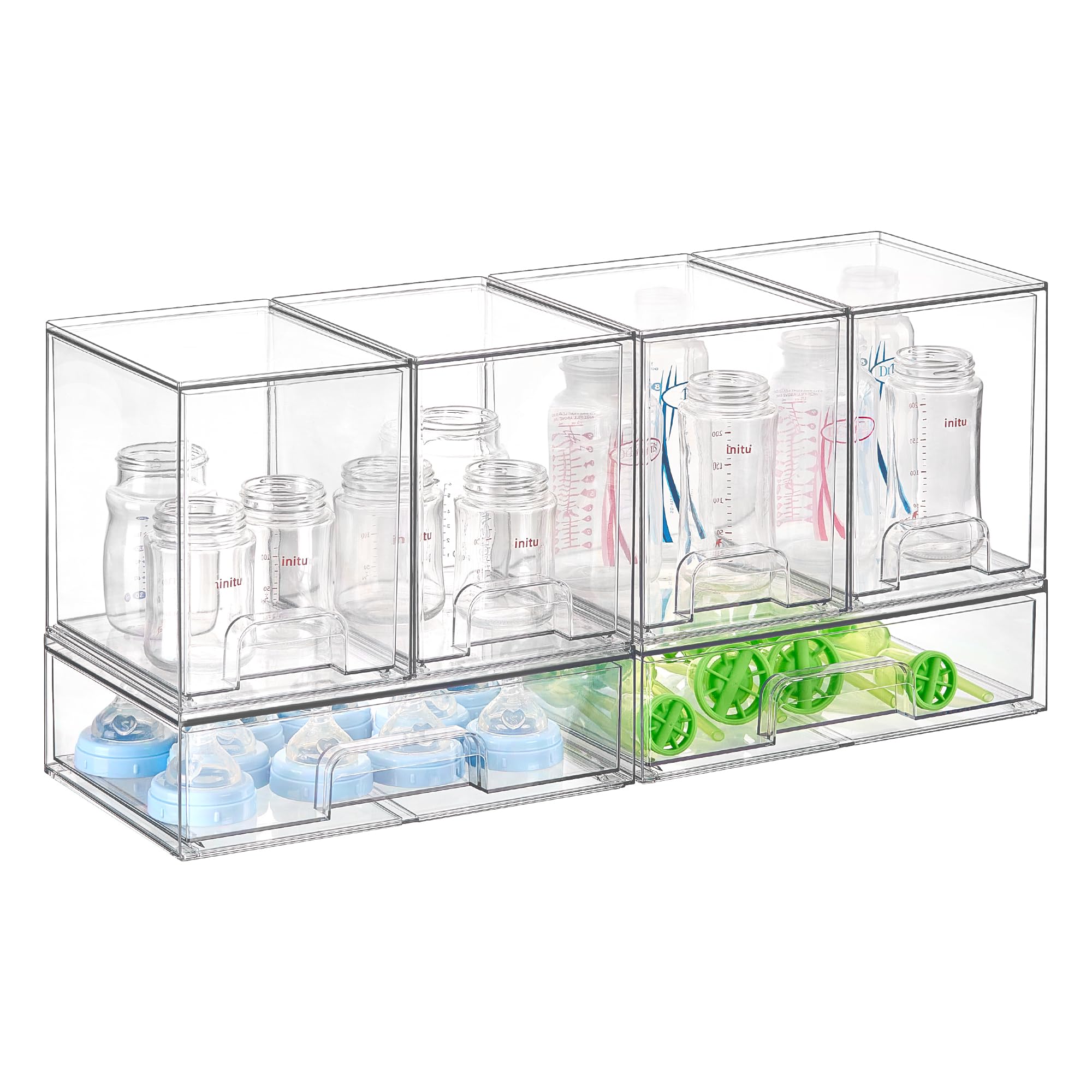 Vtopmart Clear Stackable Storage Drawers Set of 4, Plastic Organizer Bins for Makeup, Cosmetics, Beauty Supplies,Ideal for Vanity, Bathroom,Cabinet,Pantry Organization