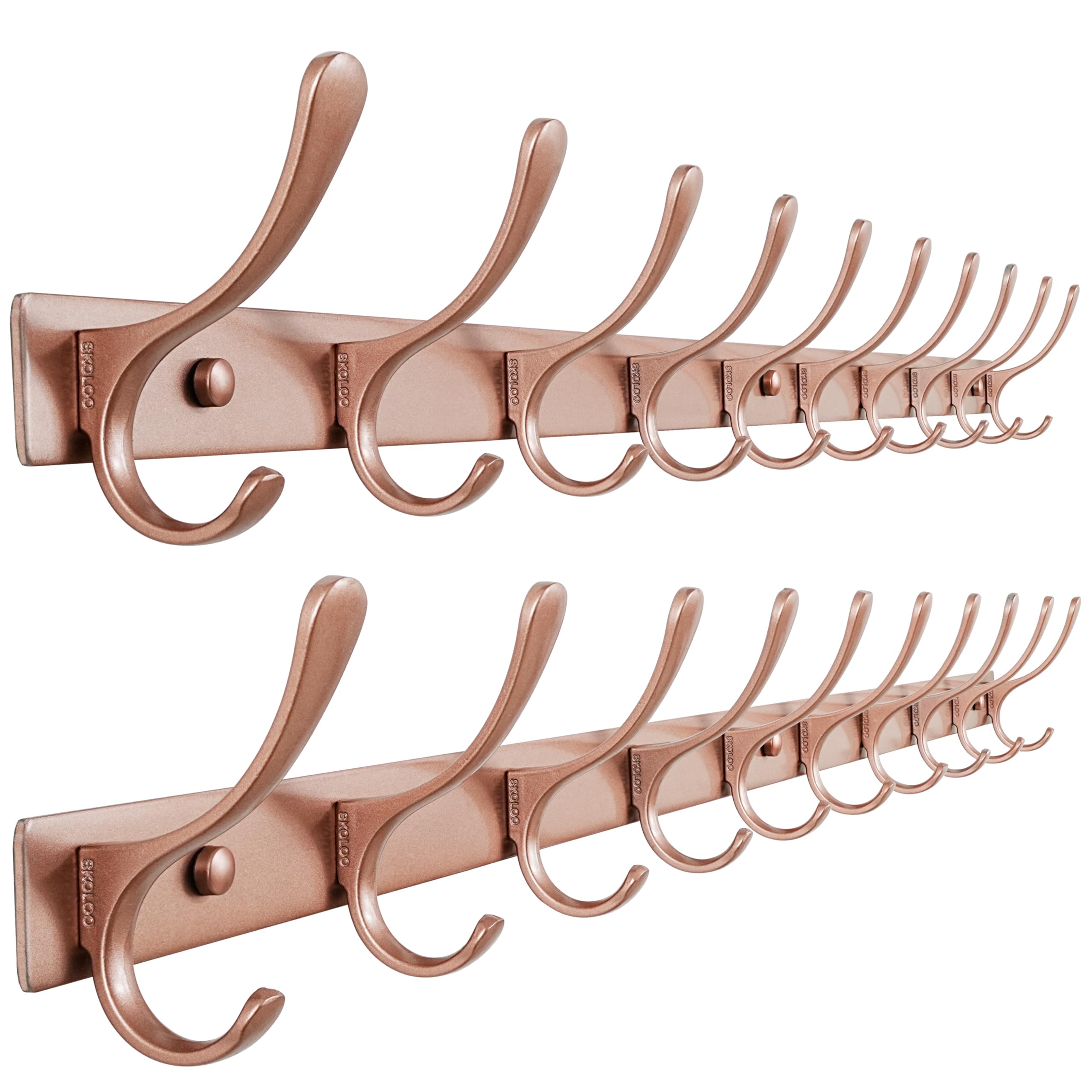 SKOLOO Coat Rack Wall Mounted - 10 Hooks, Heavy Duty, Stainless Steel, Metal Wall Coat Hanger, Sturdy Wall Hooks for Hanging Jacket, Clothes, Hat, Matte Grey