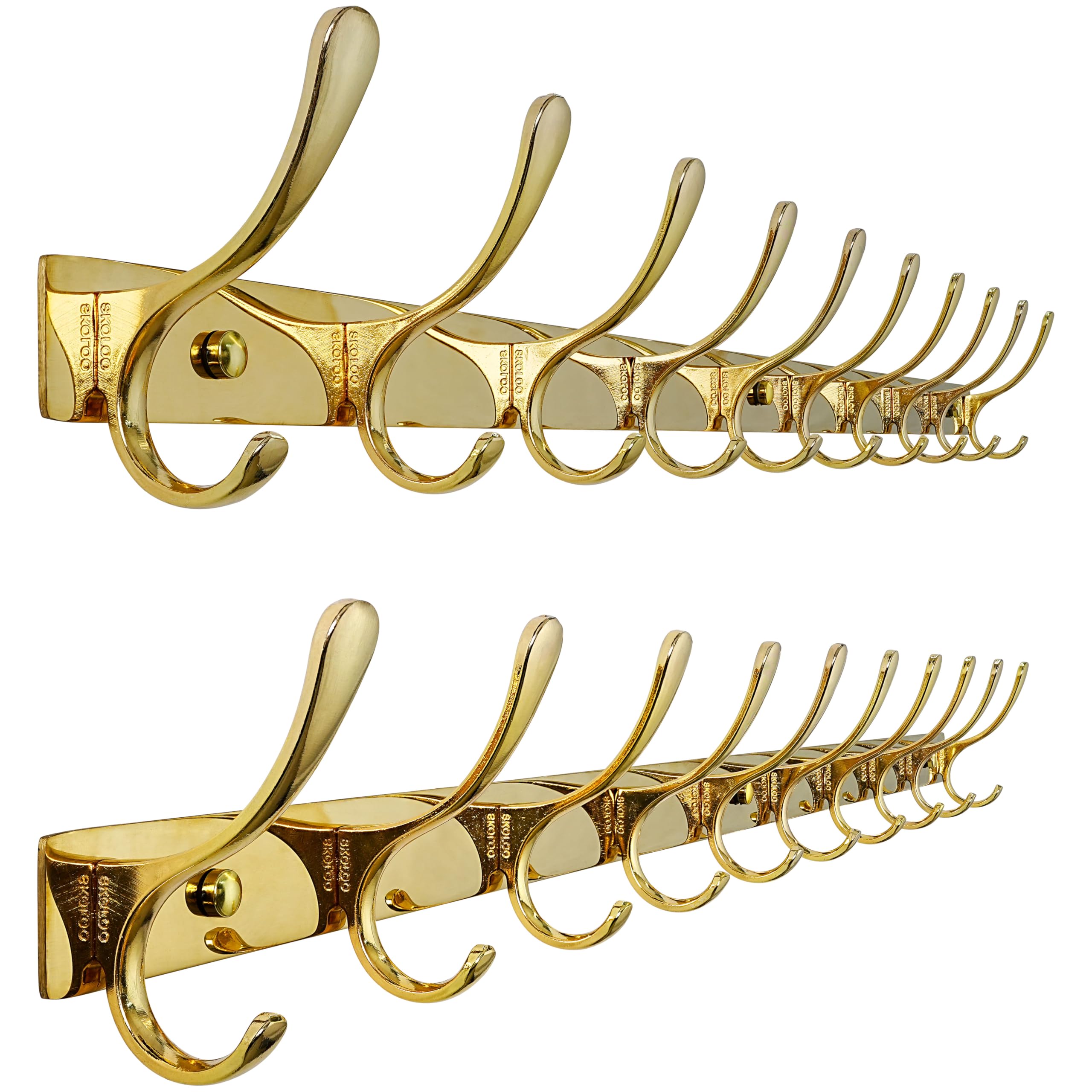 SKOLOO Coat Rack Wall Mounted - 10 Hooks, Heavy Duty, Stainless Steel, Metal Wall Coat Hanger, Sturdy Wall Hooks for Hanging Jacket, Clothes, Hat, Matte Grey