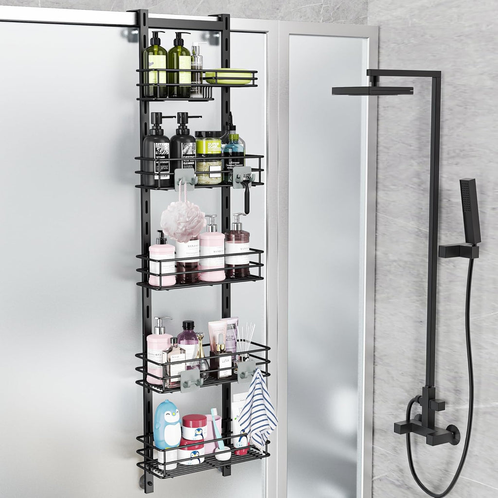 Orimade Over the Door Shower Caddy Adjustable Hanging Organizer Shelf Rustproof with Hook,Shampoo Holder Bathroom Shelf with Soap Holder,Shower Basket with Suction Cup Extra Large, 5 Tier (US Patent)