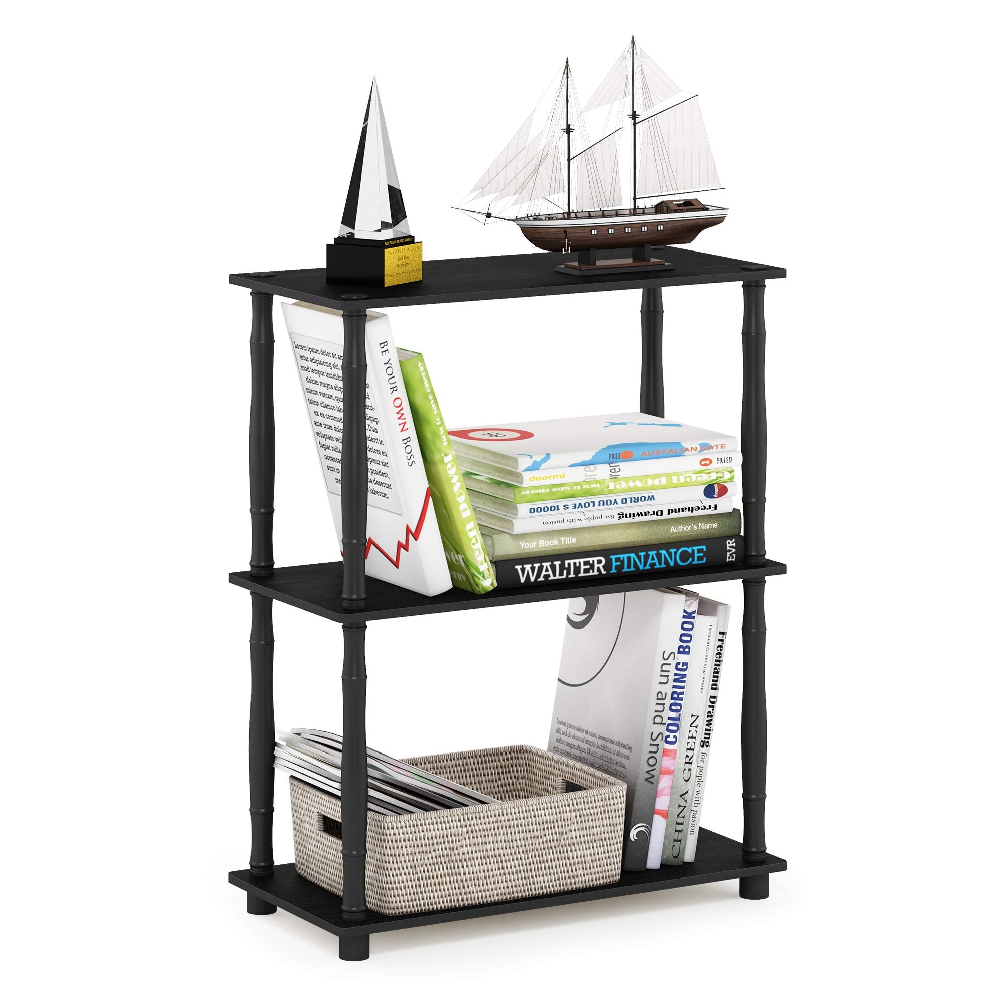Furinno TURN-N-TUBE Storage Shelves, 3-Tier Book Shelf, Corner Shelf, Toolless Open Shelves, for Organization and Storage, Living Room, Garage, Home Office, Beech
